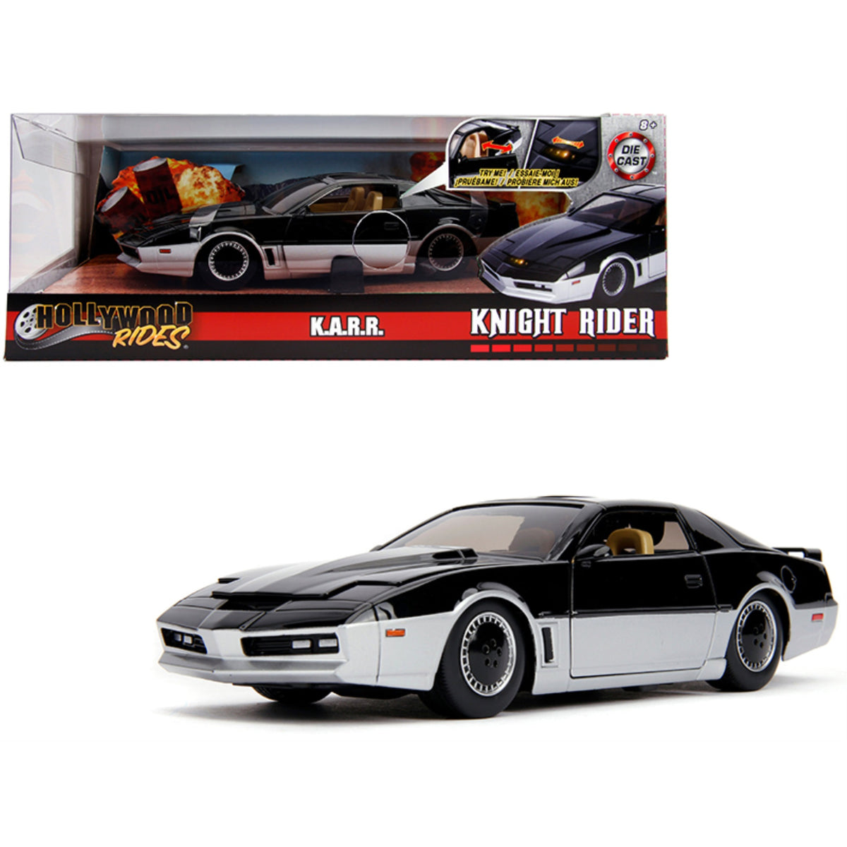 K.A.R.R. Black And Silver With Light 'Knight Rider' (1982) Tv Series 'Hollywood Rides' Series 1/24 Diecast Model Car By Jada