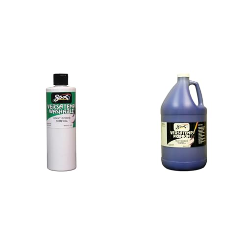 Casafoyer Washable Versatemp Heavy Bodied Tempera Paint, White, 1 Pint and Casafoyer Versatemp Premium Heavy-Bodied Tempera Paint, Primary Blue, 1 Gallon Combo Kit for Arts and Crafts