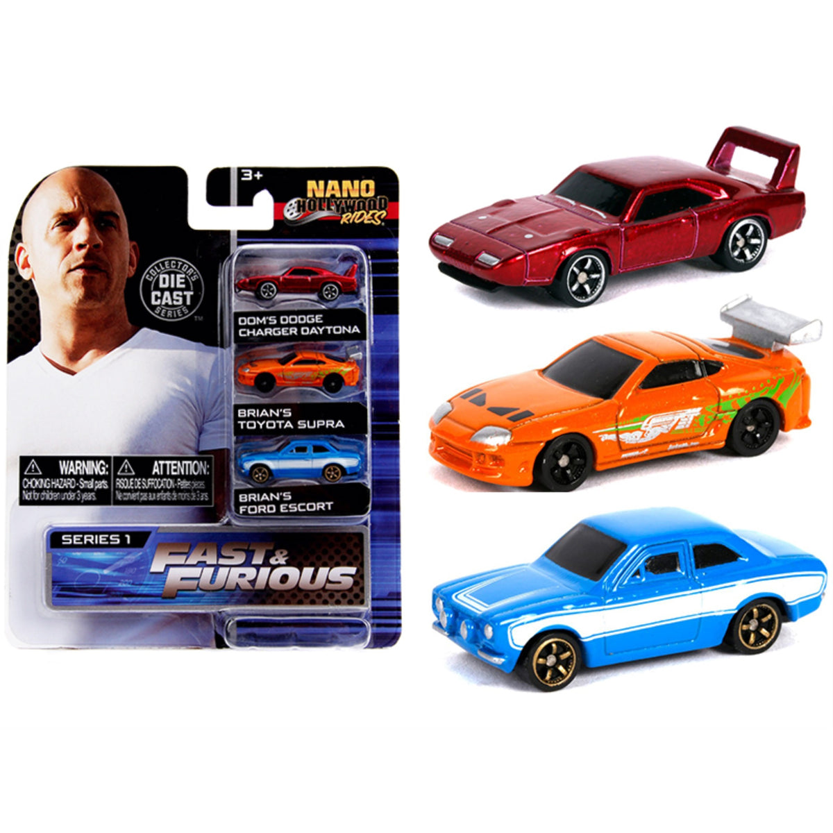 Fast & Furious' 3 Piece Set 'Nano Hollywood Rides' Series 1 Diecast Model Cars By Jada