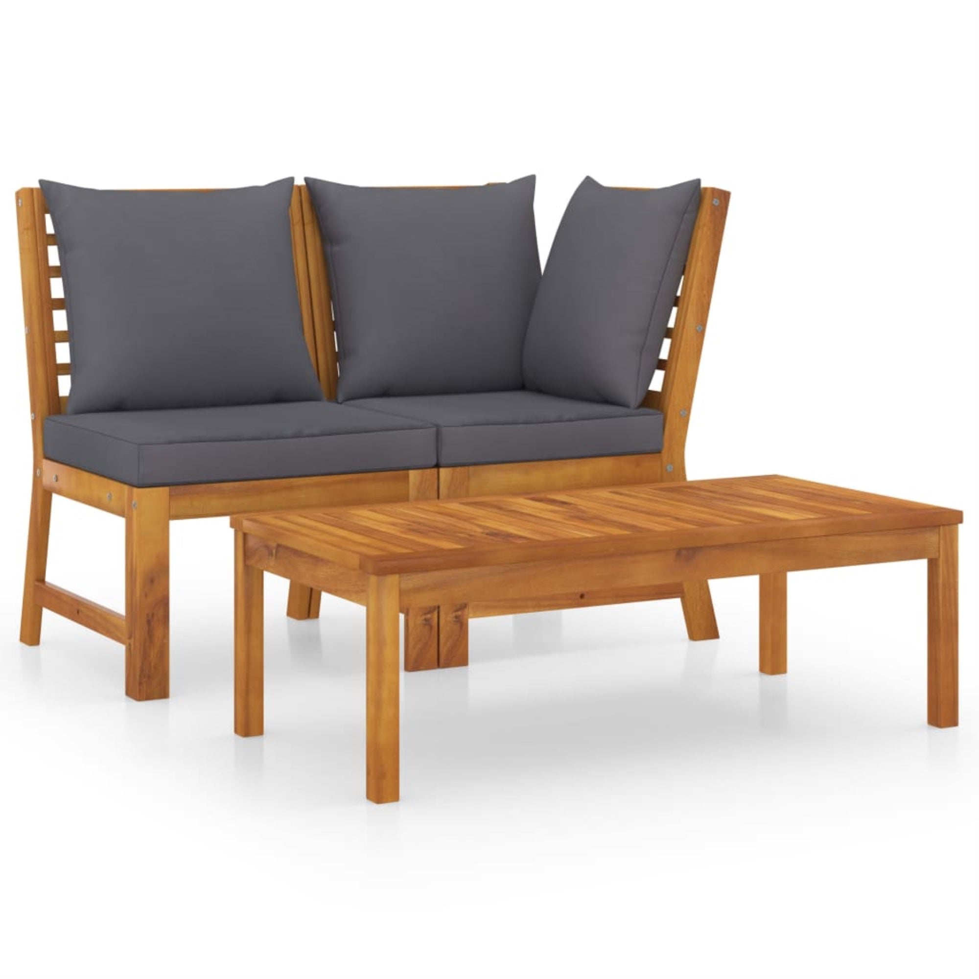 vidaXL 3 Piece Garden Lounge Set with Dark Gray Cushion Solid Acacia Wood