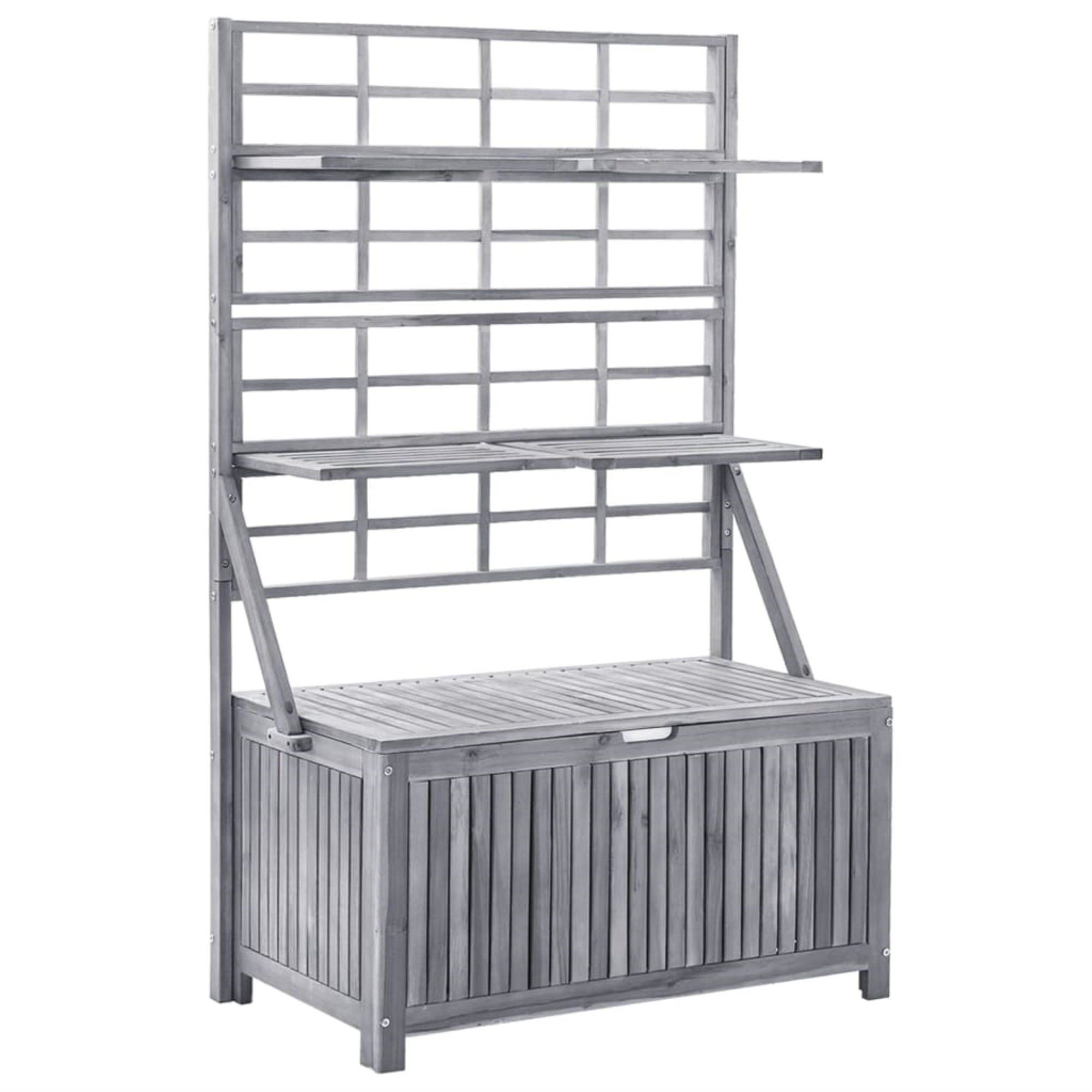 Vidaxl Storage Box With Trellis Gray 39'X21.7'X63' Solid Acacia Wood