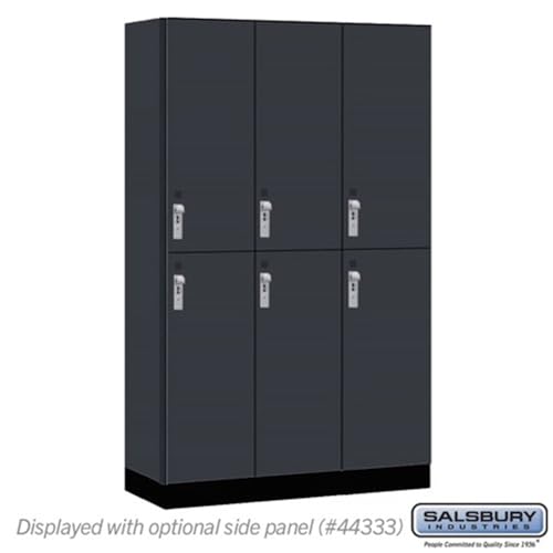 Salsbury 15 Wide Premier Wood Locker-Double Tier-3 Wide-6 Feet High-18” Deep-Carbon Mesh-Silver Hasps