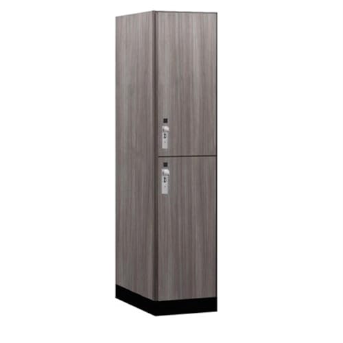 Salsbury 18 Wide Premier Wood Locker-Double Tier-1 Wide-6 Feet High-24” Deep-Skyline Walnut-Silver Hasps