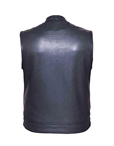 Mens Ultra SOA Style Collared Leather Club Vest,Black,Size - XL