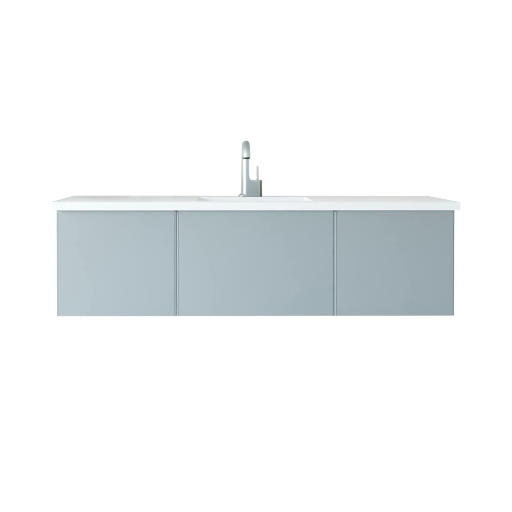Vitri 60 - Fossil Grey Single Sink Cabinet + Matte White VIVA Stone Solid Surface Center Sink Countertop