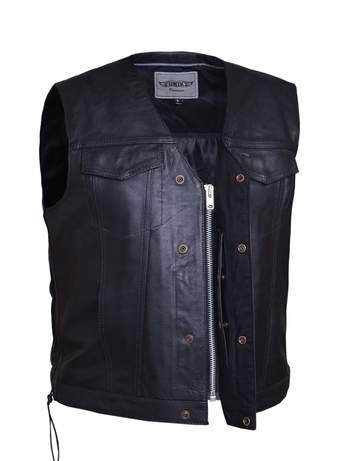 Mens PREMIUM  side laced Club Vest COWHIDE SKIN ,BLK ,XL