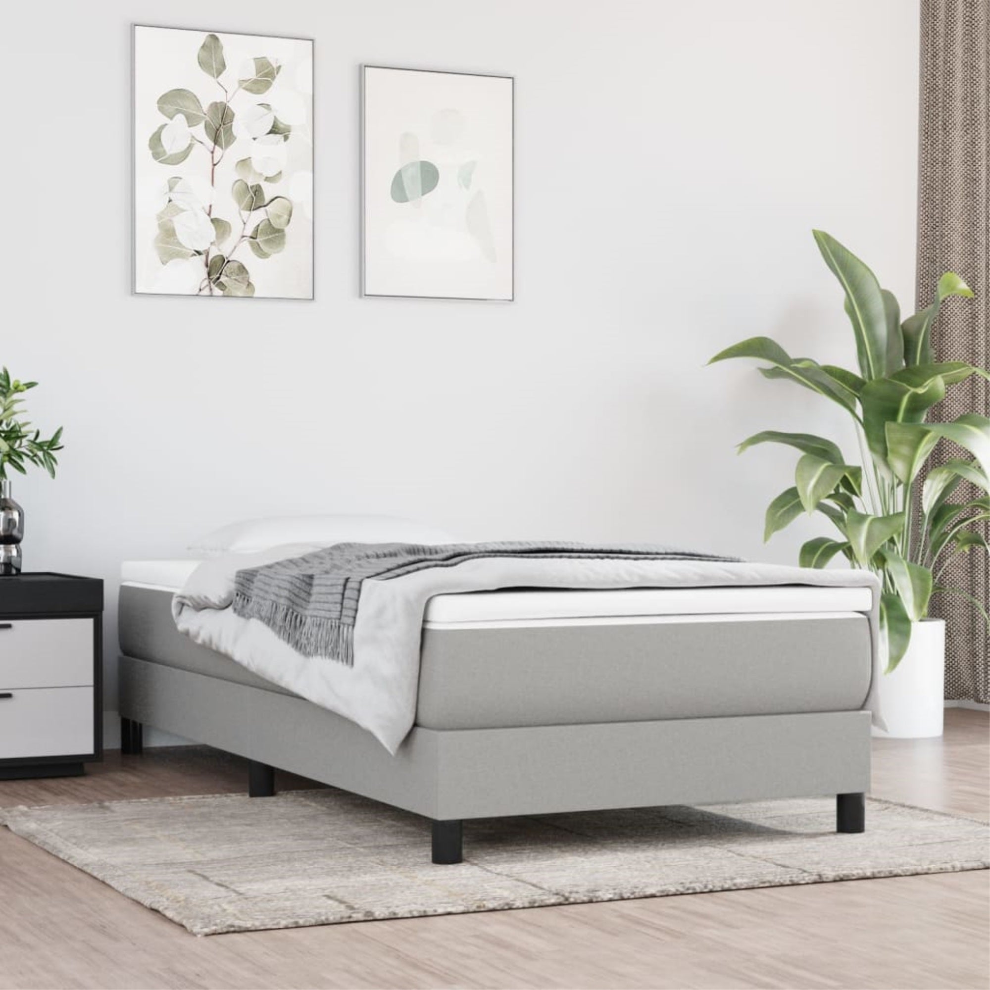 vidaXL Box Spring Bed Frame Light Gray 39.4″x79.9″ Twin XL Fabric