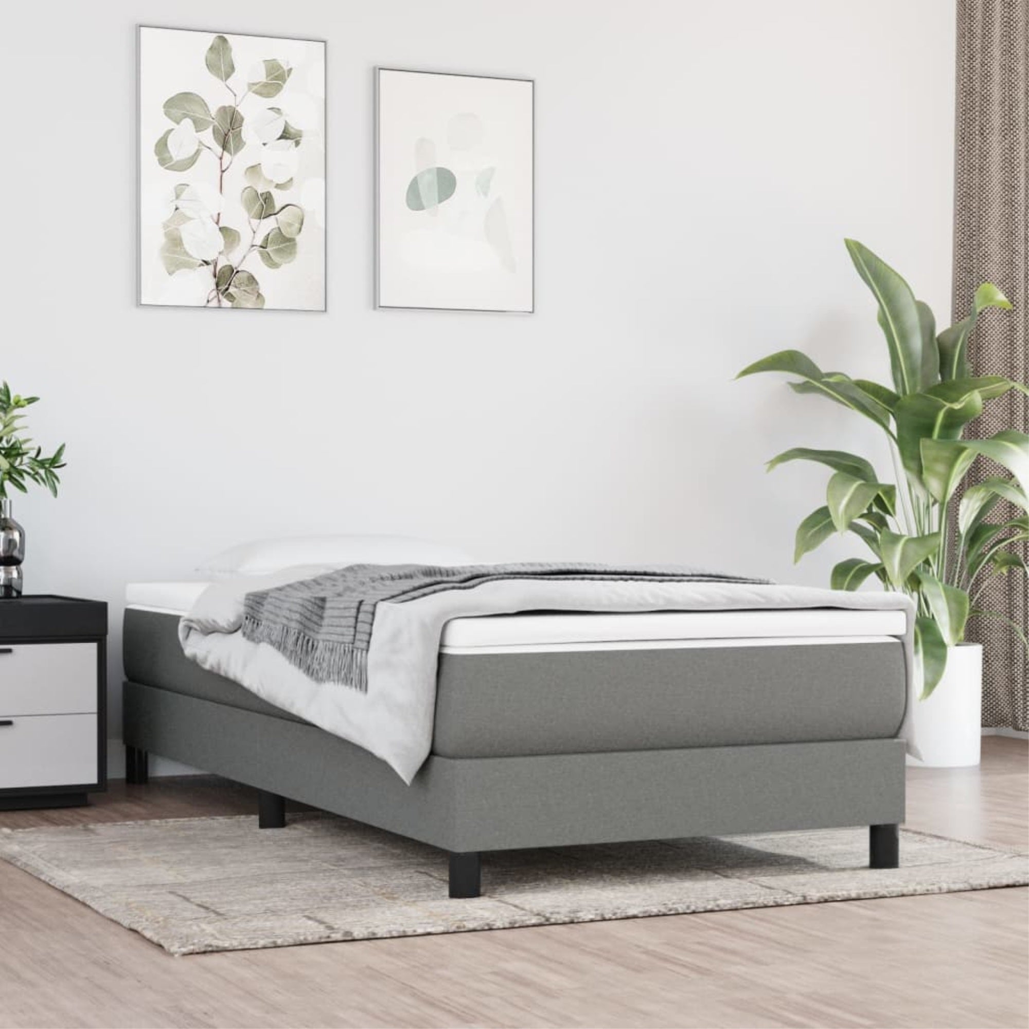 vidaXL Box Spring Bed Frame Dark Gray 39.4″x79.9″ Twin XL Fabric