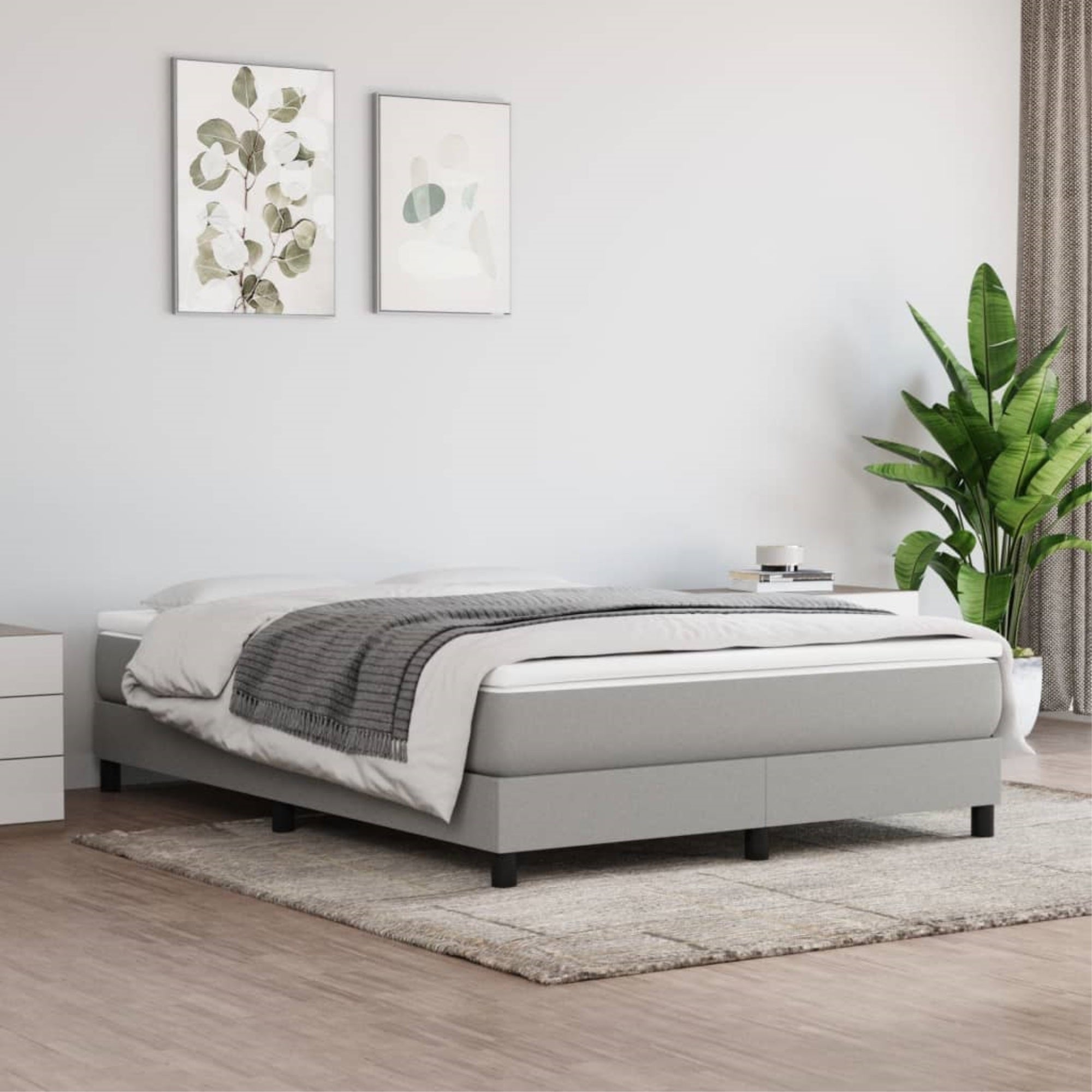 vidaXL Box Spring Bed Frame Light Gray 59.8″x79.9″ Queen Fabric