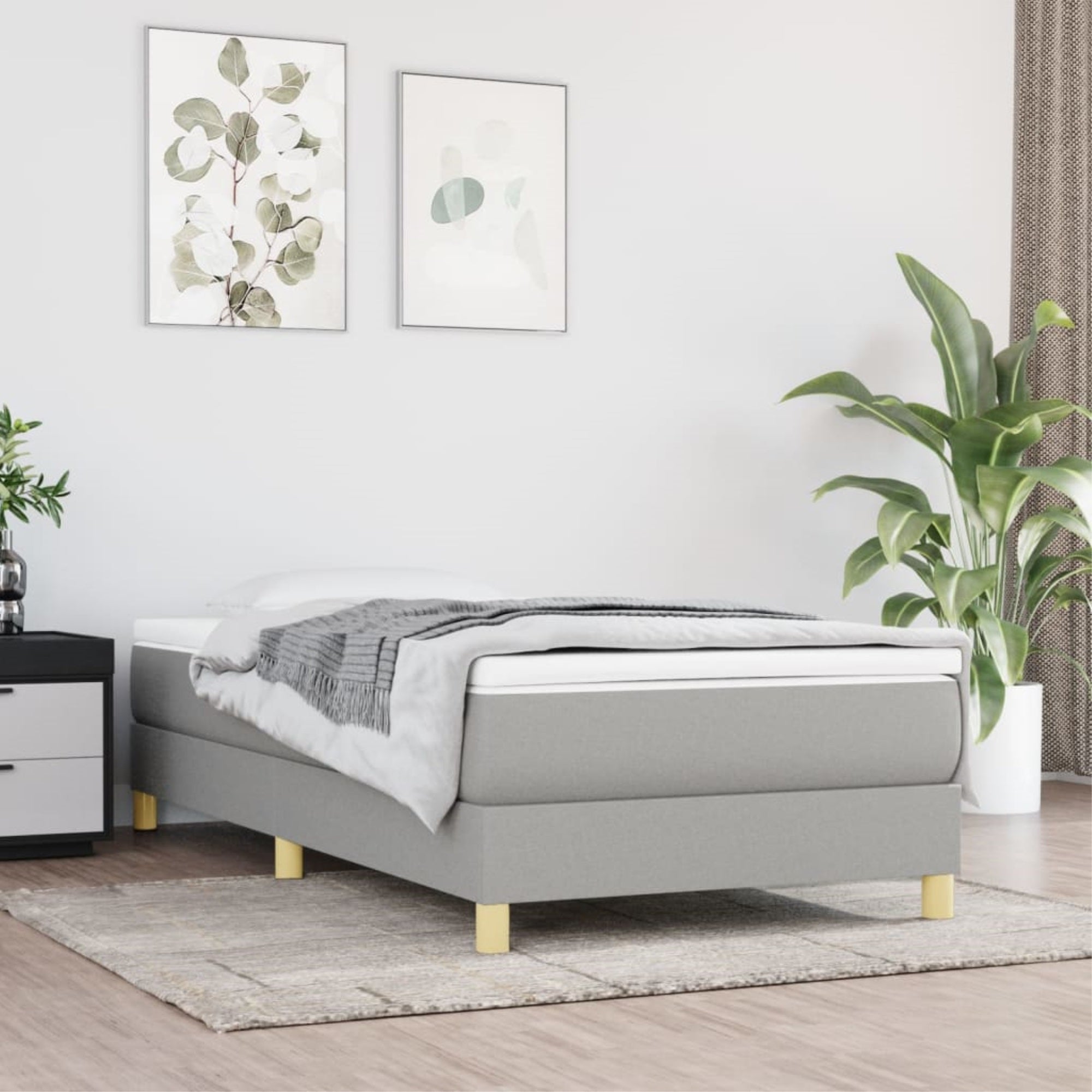 vidaXL Box Spring Bed Frame Light Gray 39.4″x79.9″ Twin XL Fabric