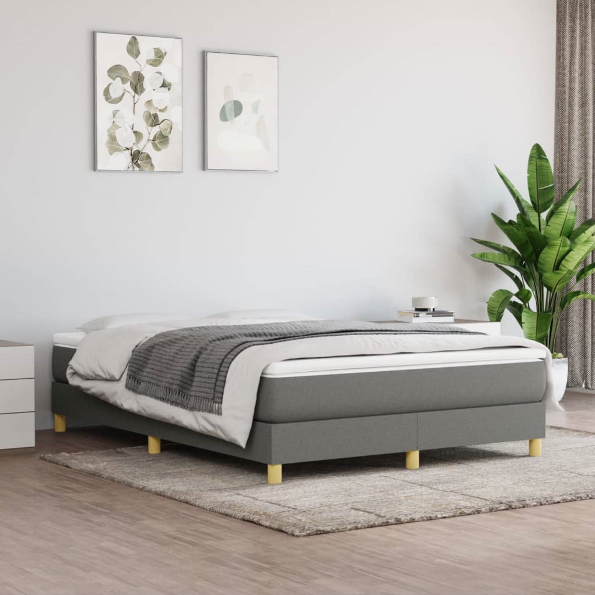 vidaXL Box Spring Bed Frame Dark Gray 59.8″x79.9″ Queen Fabric