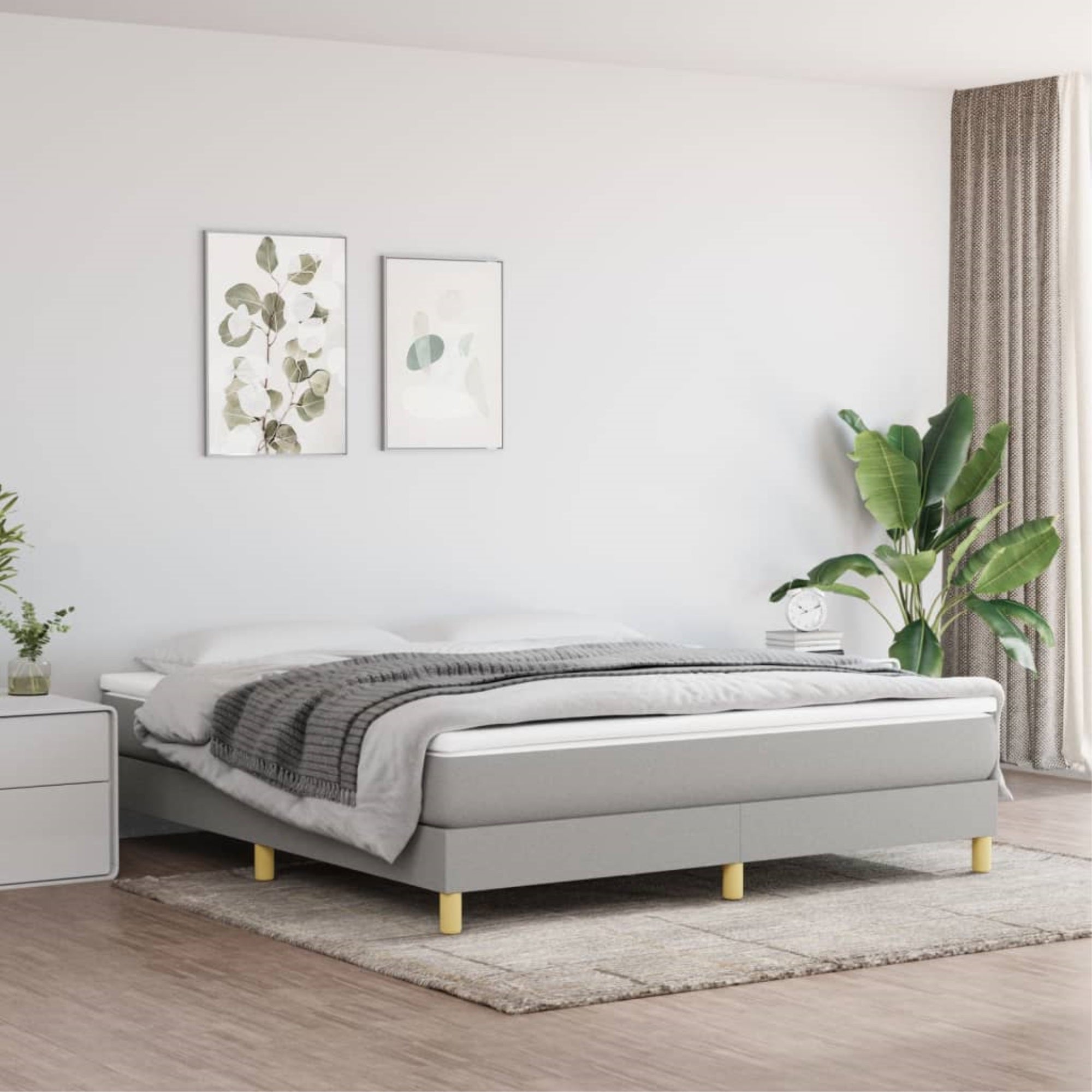 vidaXL Box Spring Bed Frame Light Gray 76″x79.9″ King Fabric