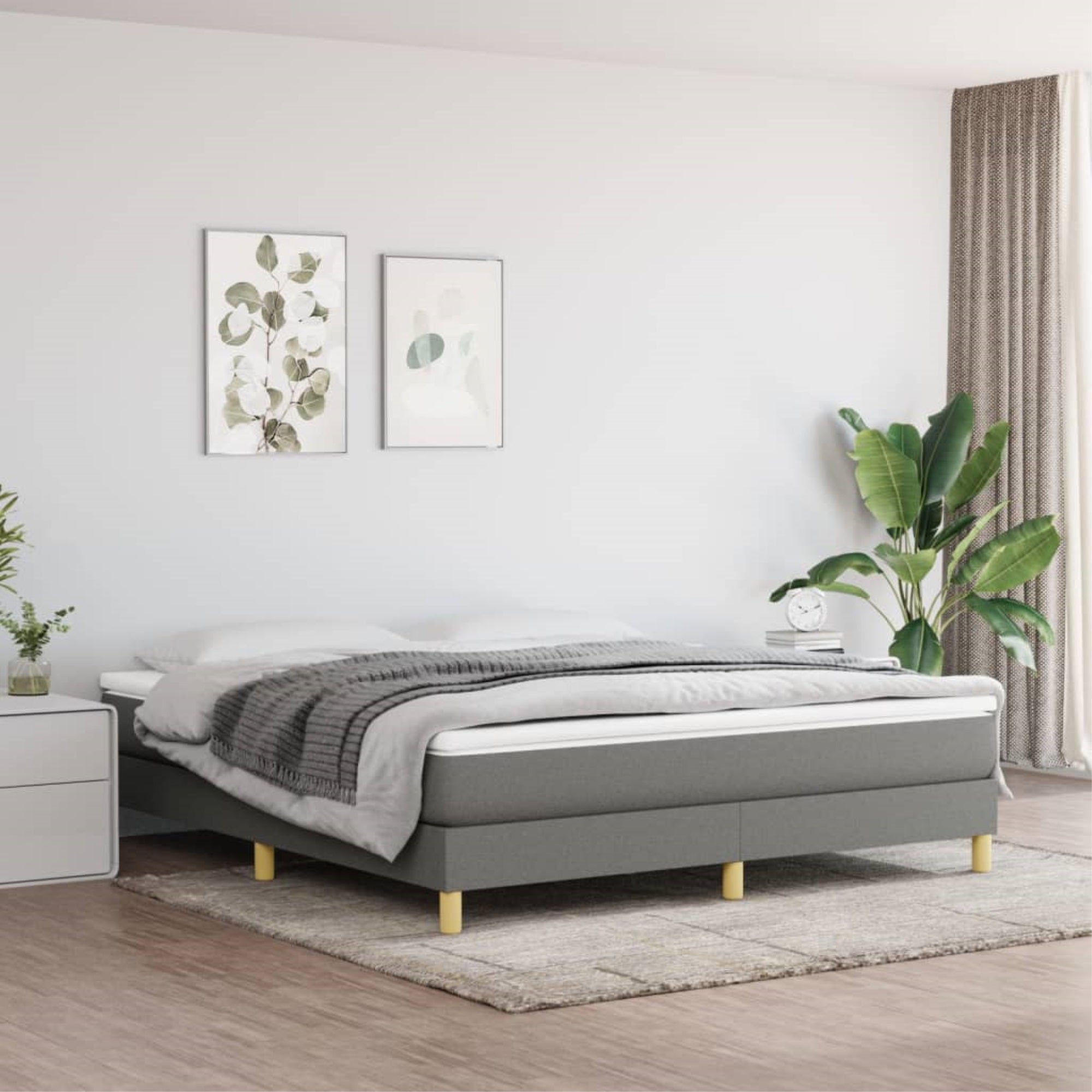 vidaXL Box Spring Bed Frame Dark Gray 76″x79.9″ King Fabric