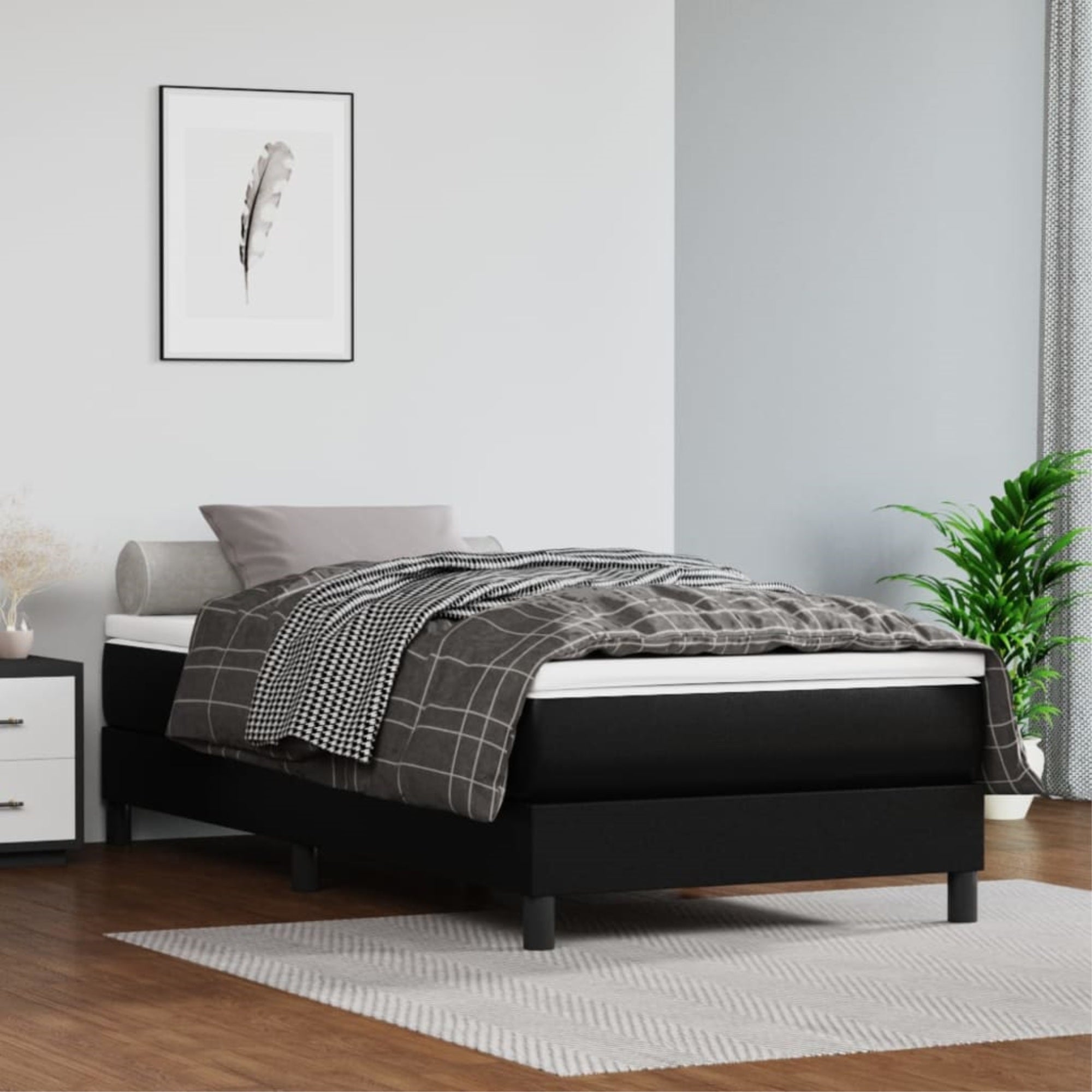 vidaXL Box Spring Bed Frame Black 39.4″x74.8″ Twin Faux Leather