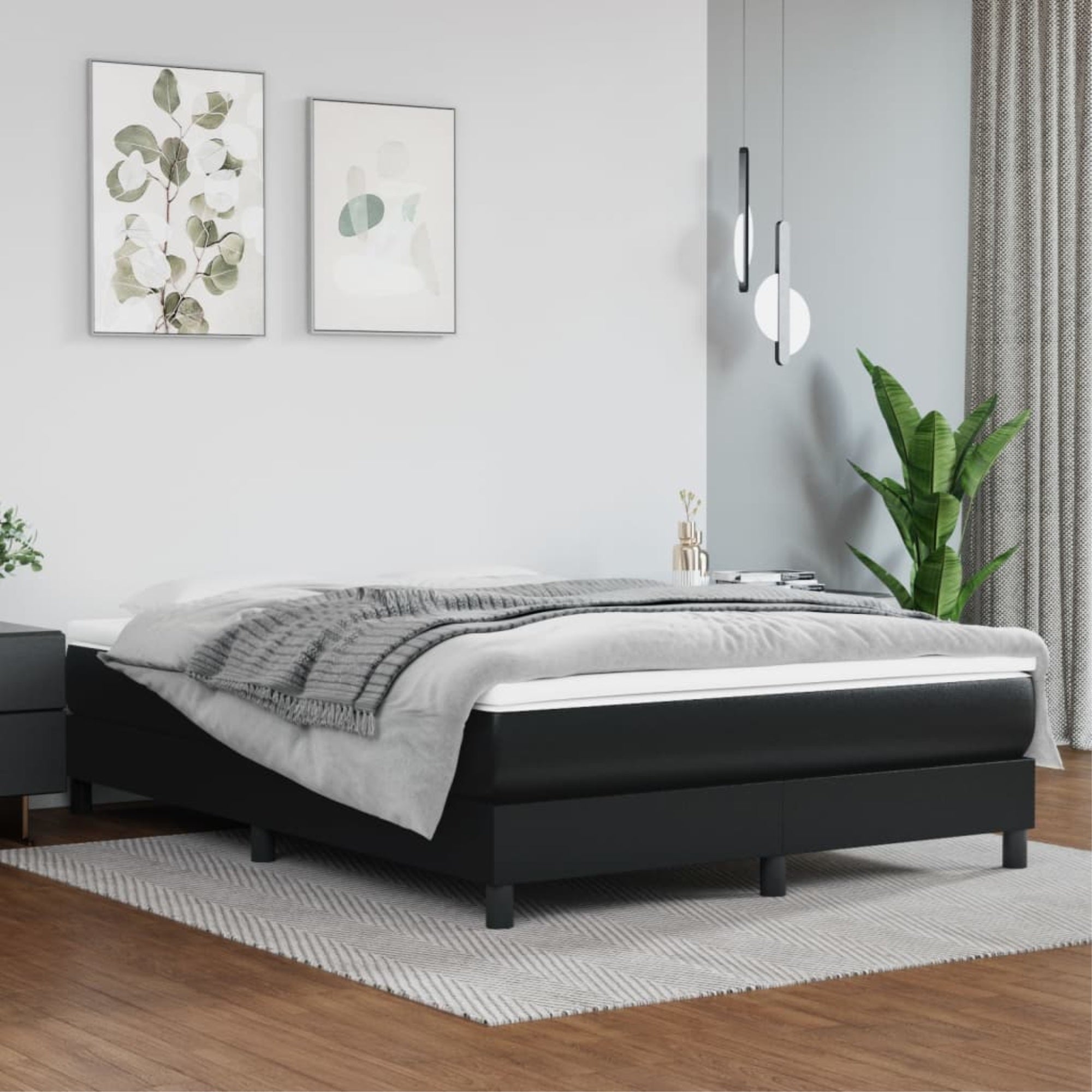 vidaXL Box Spring Bed Frame Black 53.9″x74.8″ Full Faux Leather