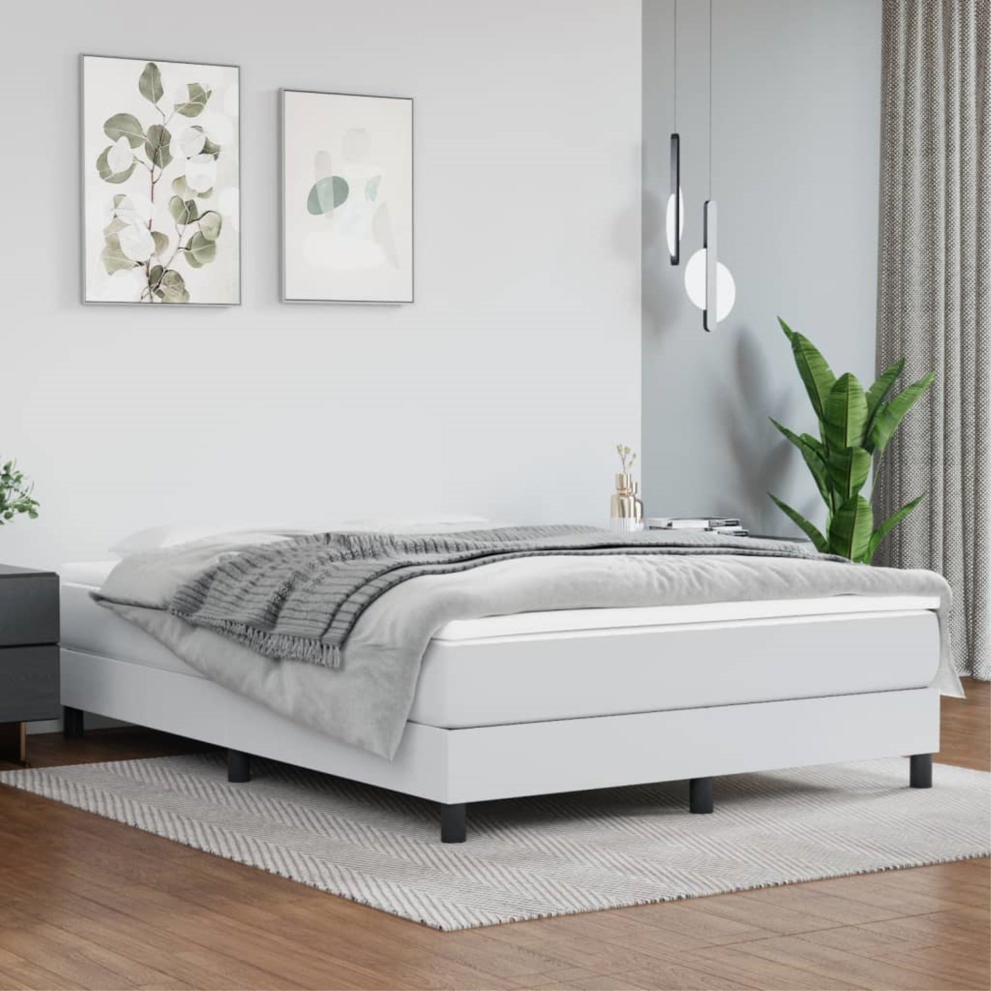 vidaXL Box Spring Bed Frame White 59.8″x79.9″ Queen Faux Leather