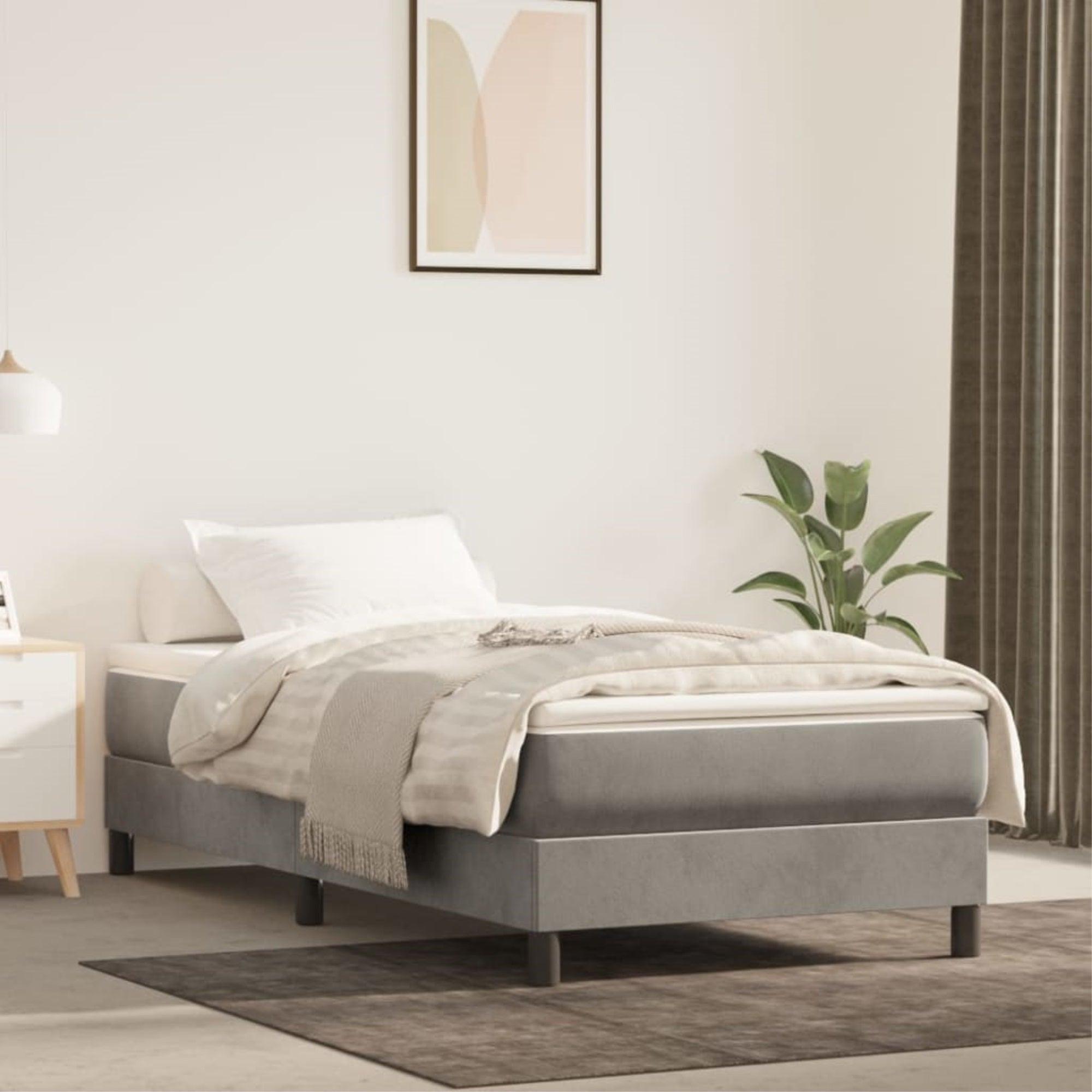 vidaXL Box Spring Bed Frame Light Gray 39.4″x79.9″ Twin XL Velvet