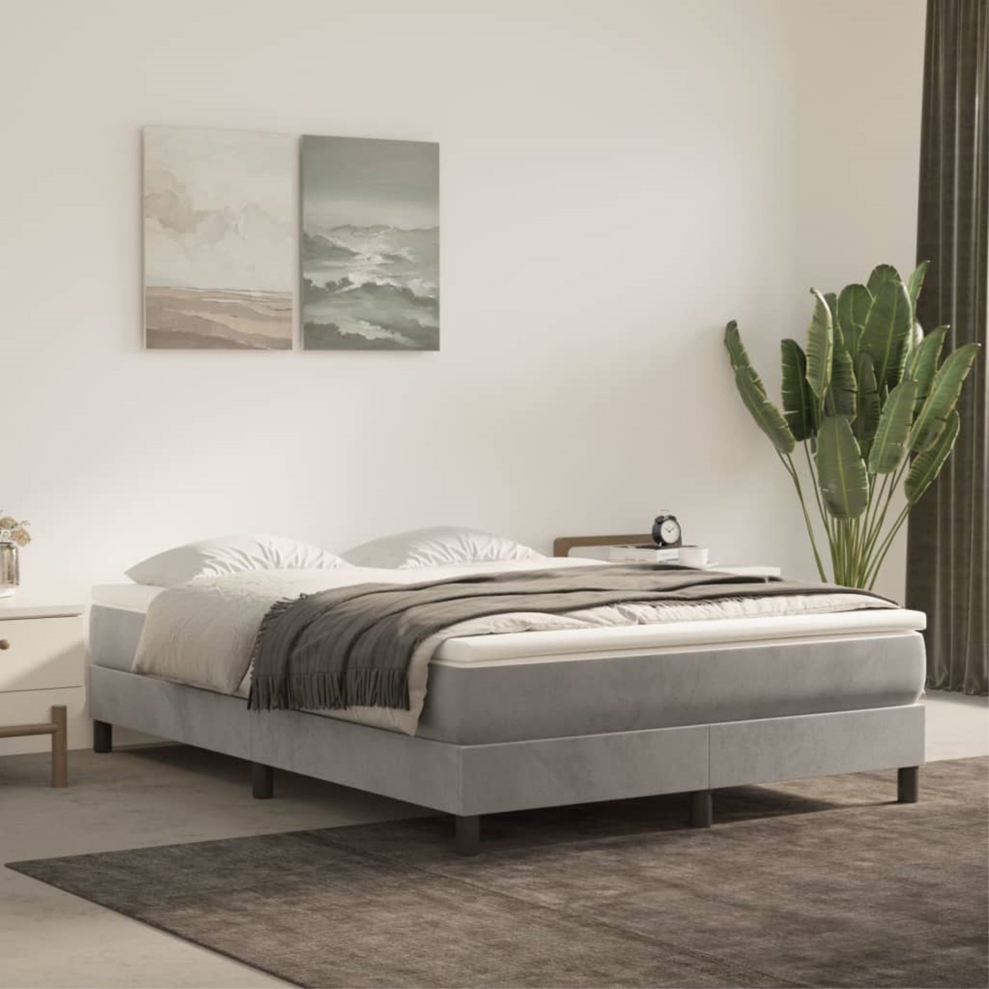 vidaXL Box Spring Bed Frame Light Gray 53.9″x74.8″ Full Velvet