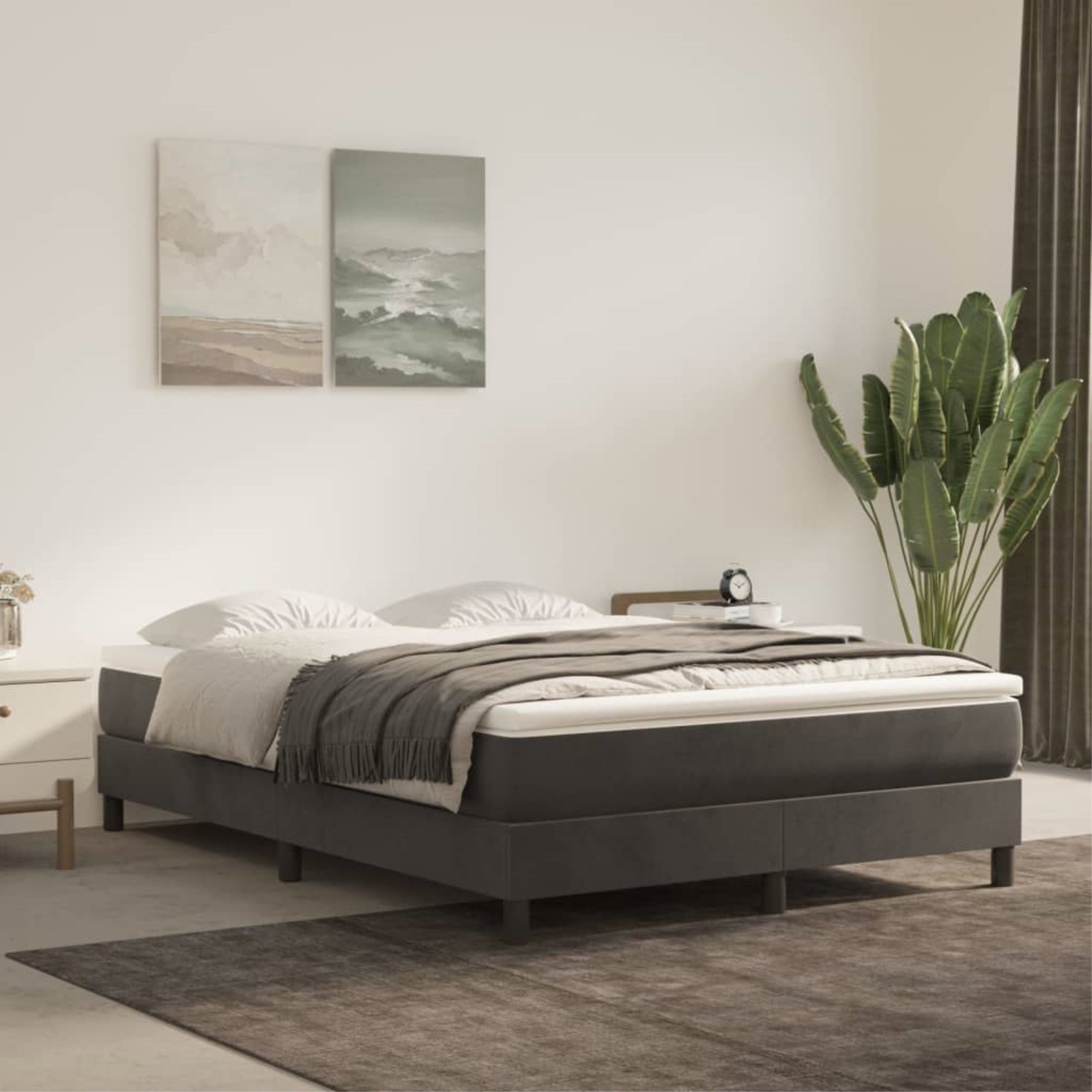 vidaXL Box Spring Bed Frame Dark Gray 53.9″x74.8″ Full Velvet