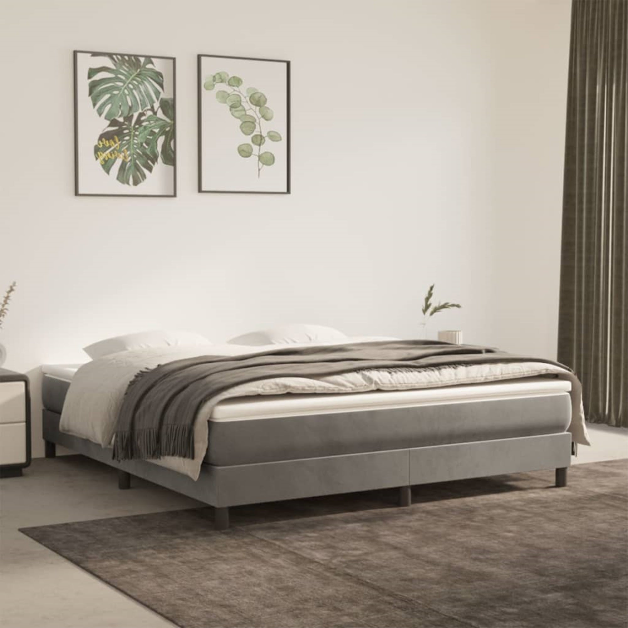 vidaXL Box Spring Bed Frame Light Gray 76″x79.9″ King Velvet