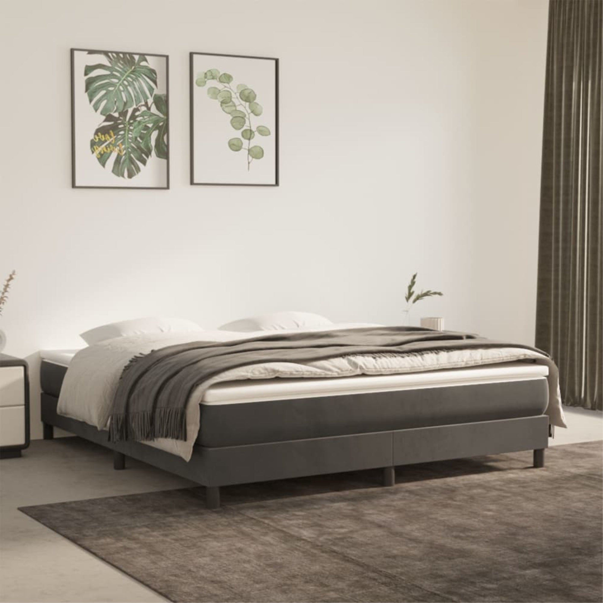 vidaXL Box Spring Bed Frame Dark Gray 76″x79.9″ King Velvet