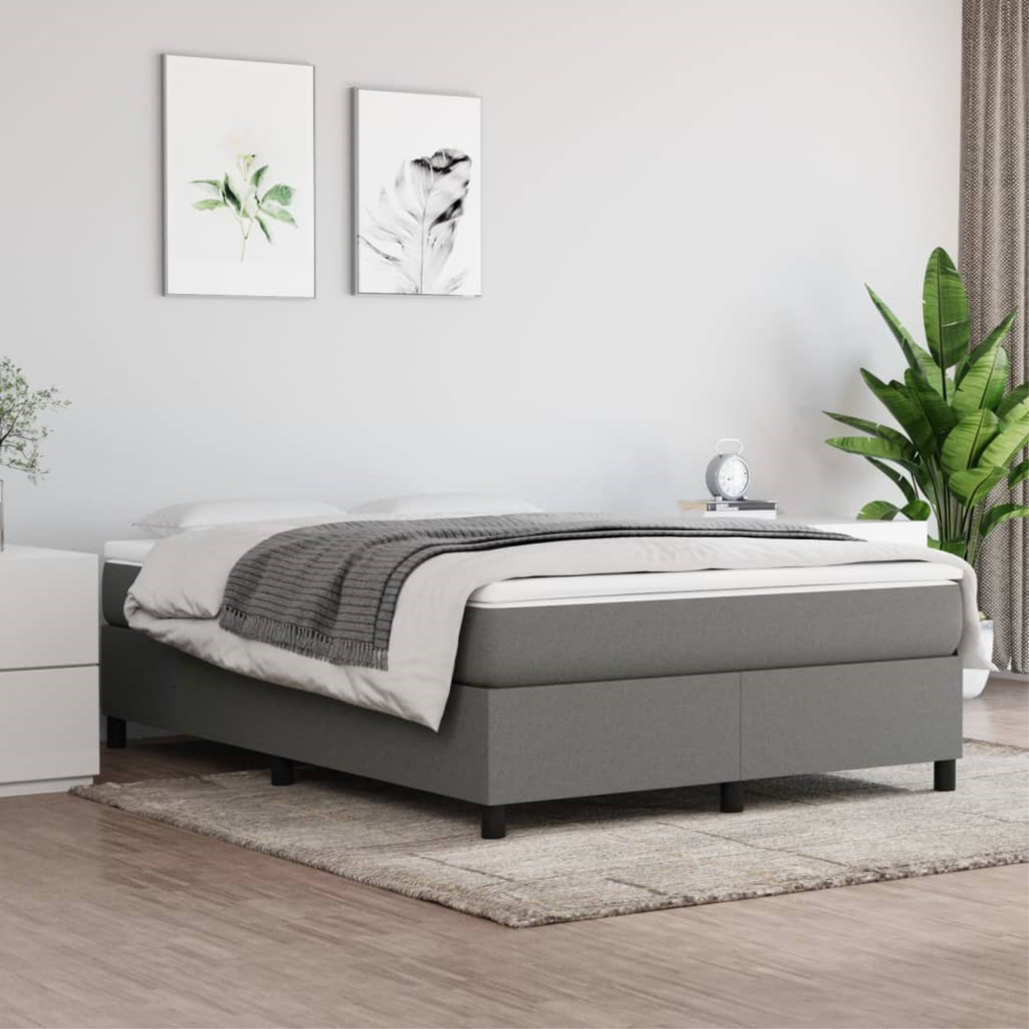 vidaXL Box Spring Bed Frame Dark Gray 53.9″x74.8″ Fabric