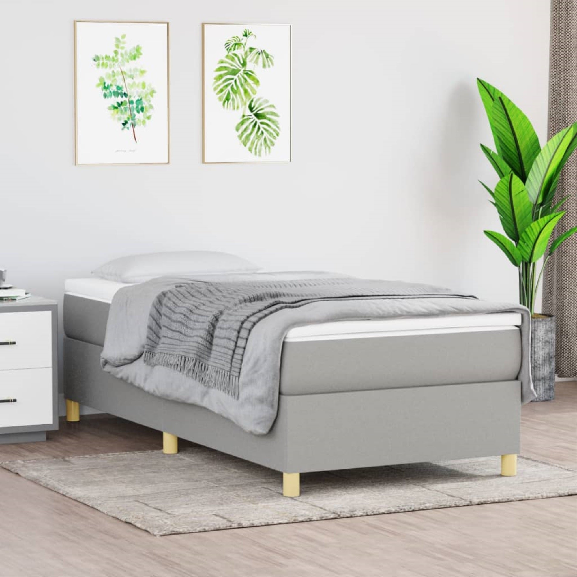 vidaXL Box Spring Bed Frame Light Gray 39.4″x79.9″ Twin XL Fabric