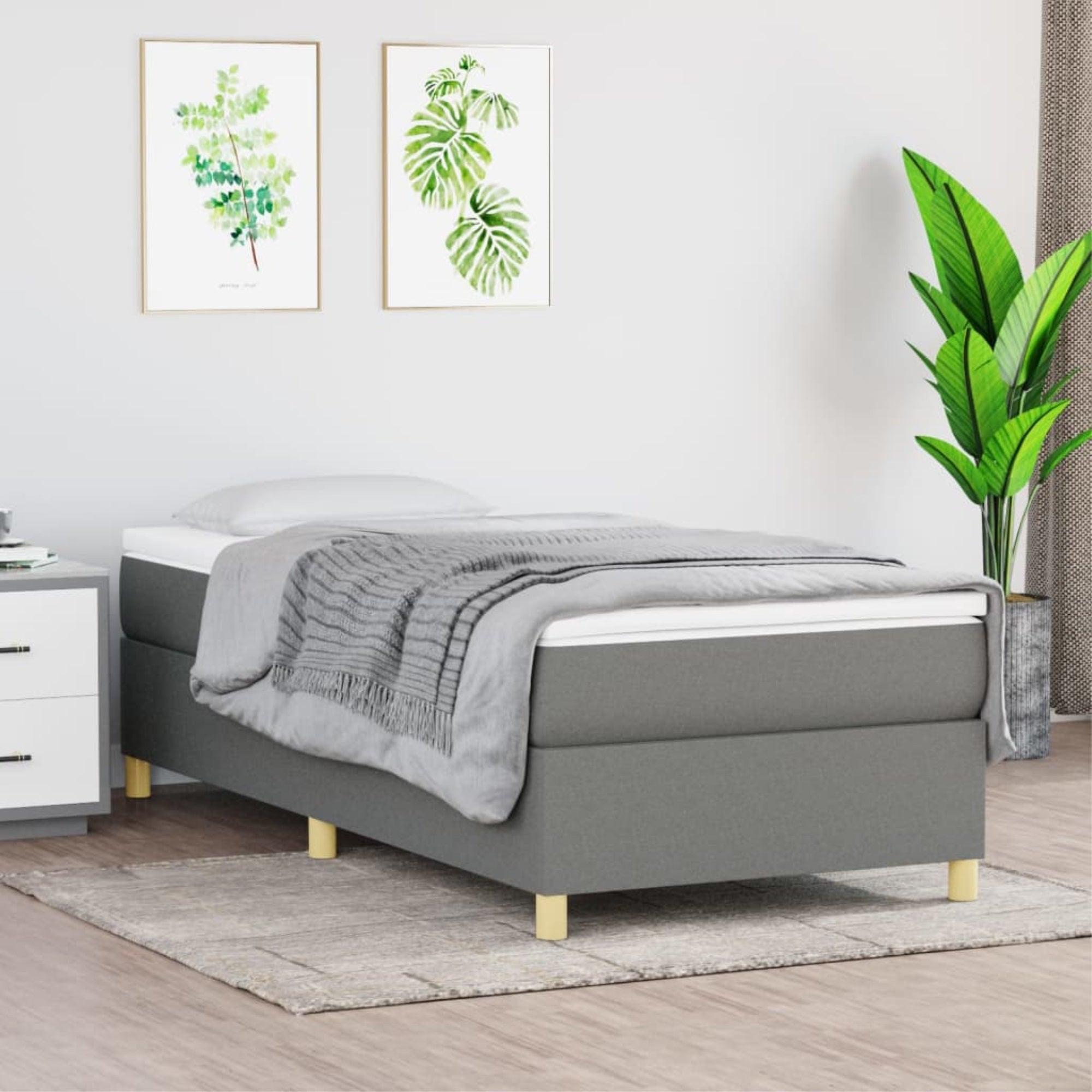vidaXL Box Spring Bed Frame Dark Gray 39.4″x79.9″ Twin XL Fabric