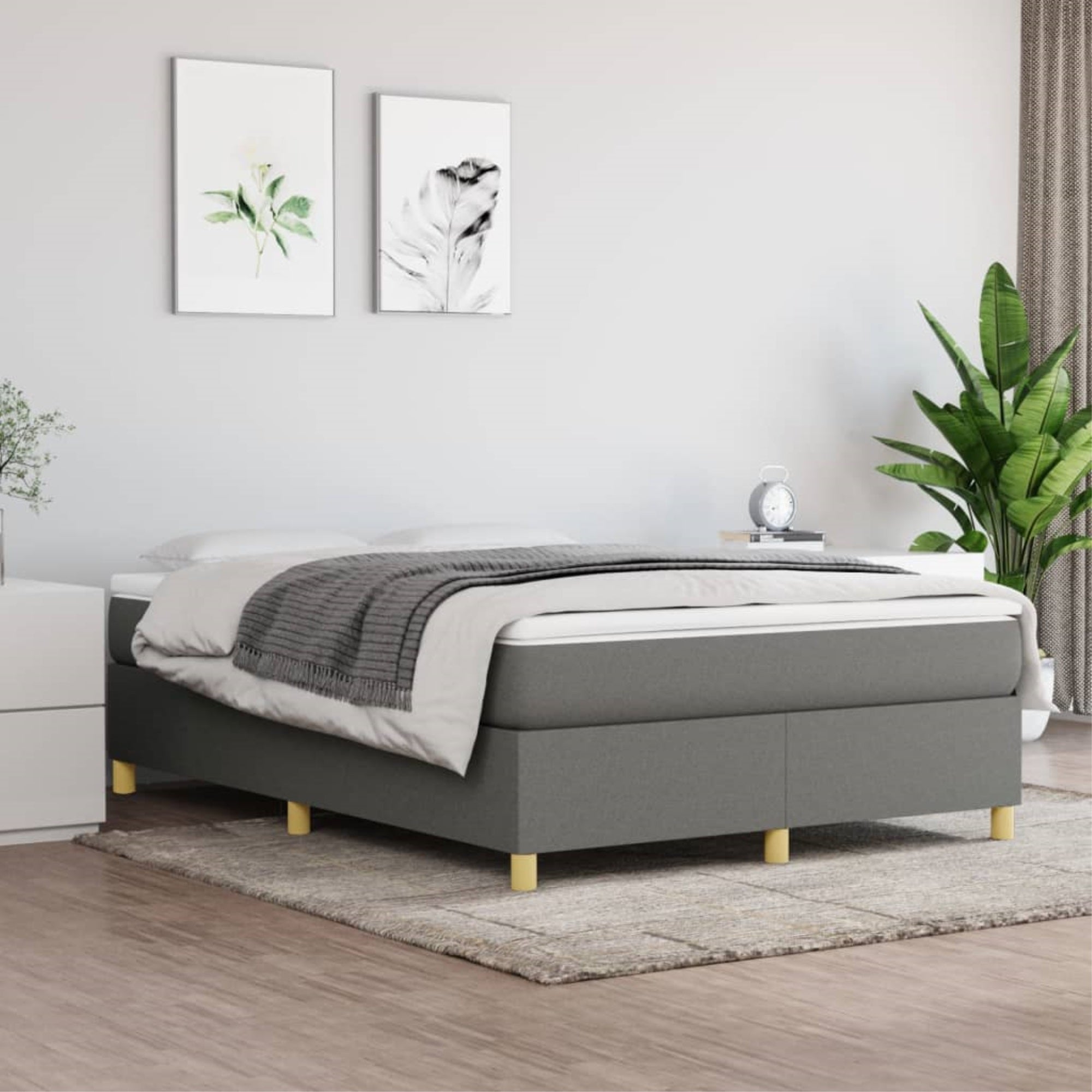 vidaXL Box Spring Bed Frame Dark Gray 53.9″x74.8″ Full Fabric