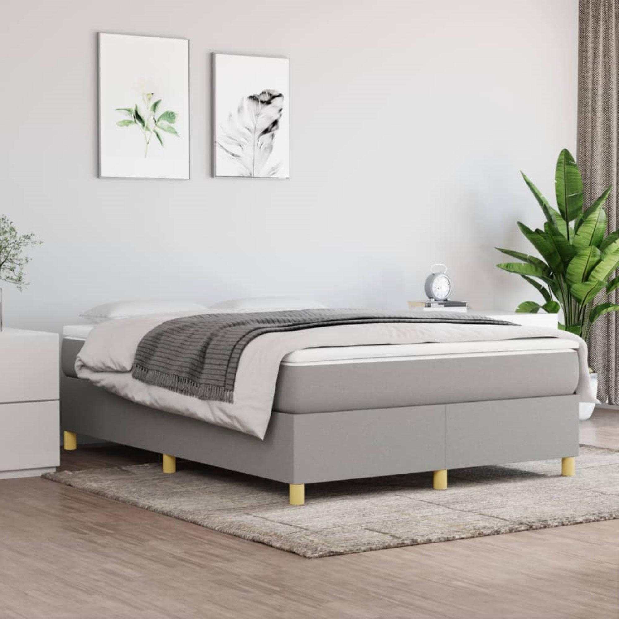 vidaXL Box Spring Bed Frame Light Gray 59.8″x79.9″ Queen Fabric