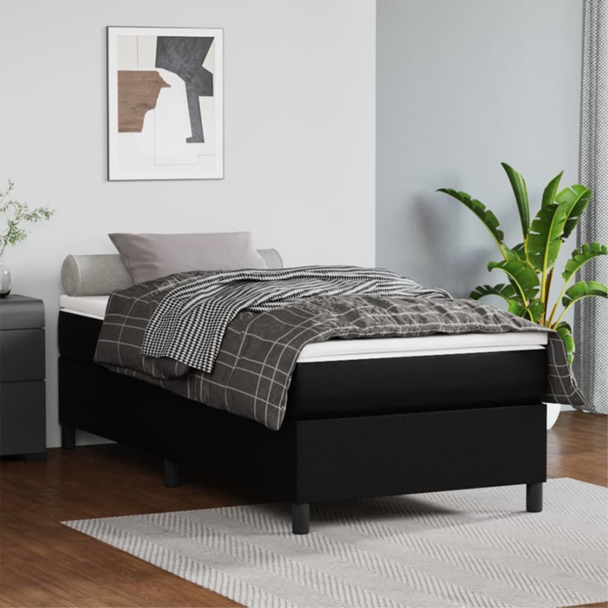 vidaXL Box Spring Bed Frame Black 39.4″x79.9″ Twin XL Faux Leather
