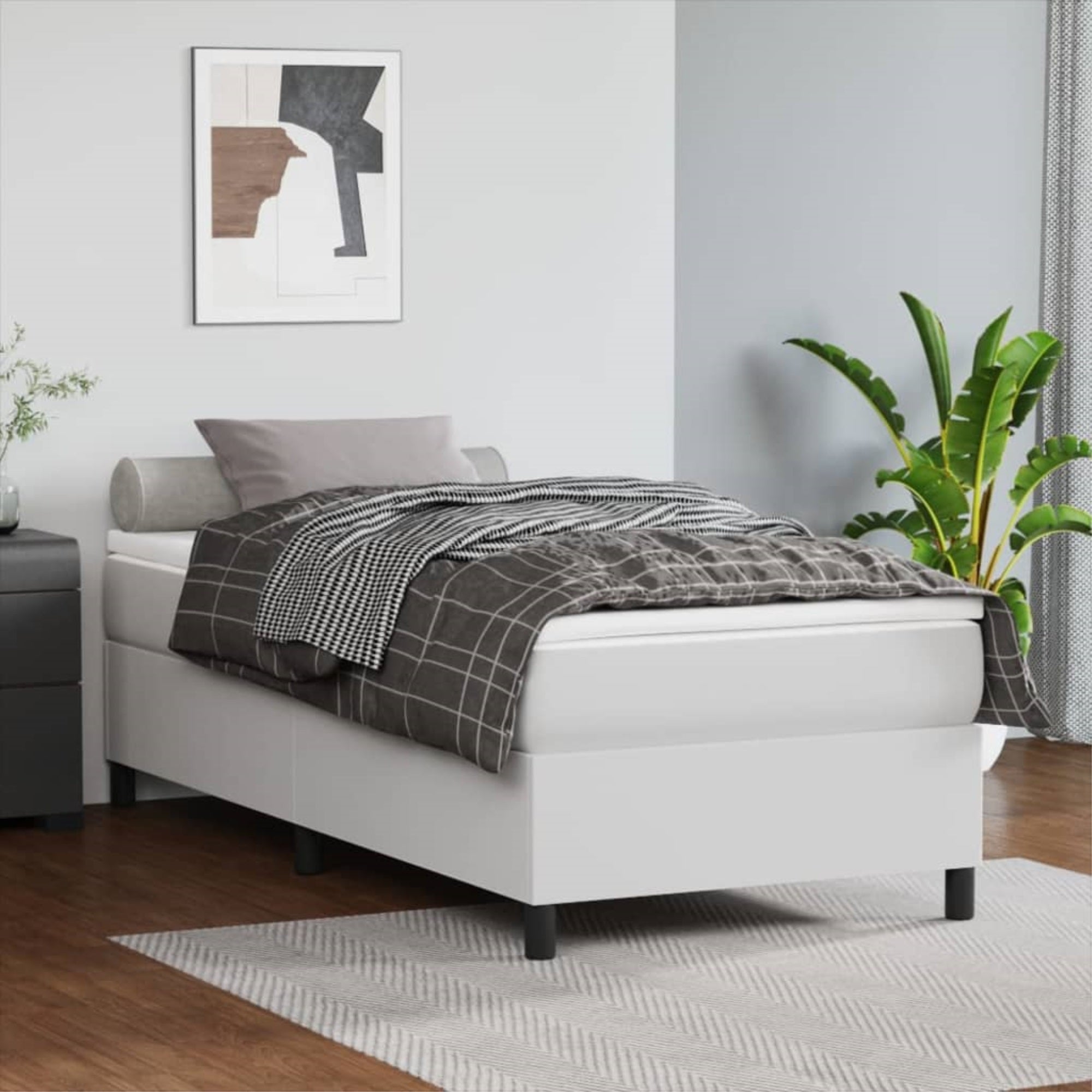 vidaXL Box Spring Bed Frame White 39.4″x79.9″ Twin XL Faux Leather