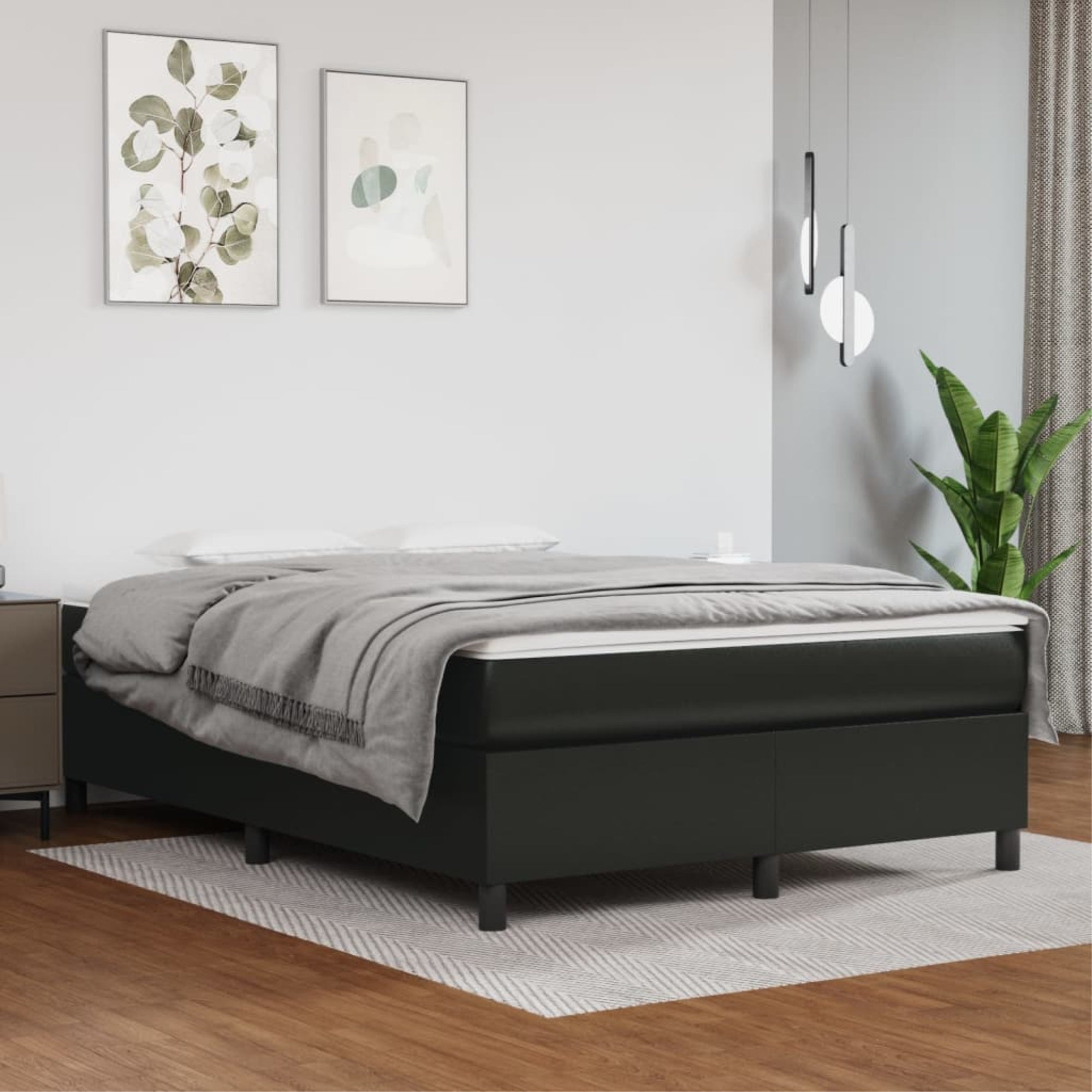 vidaXL Box Spring Bed Frame Black 59.8″x79.9″ Queen Faux Leather