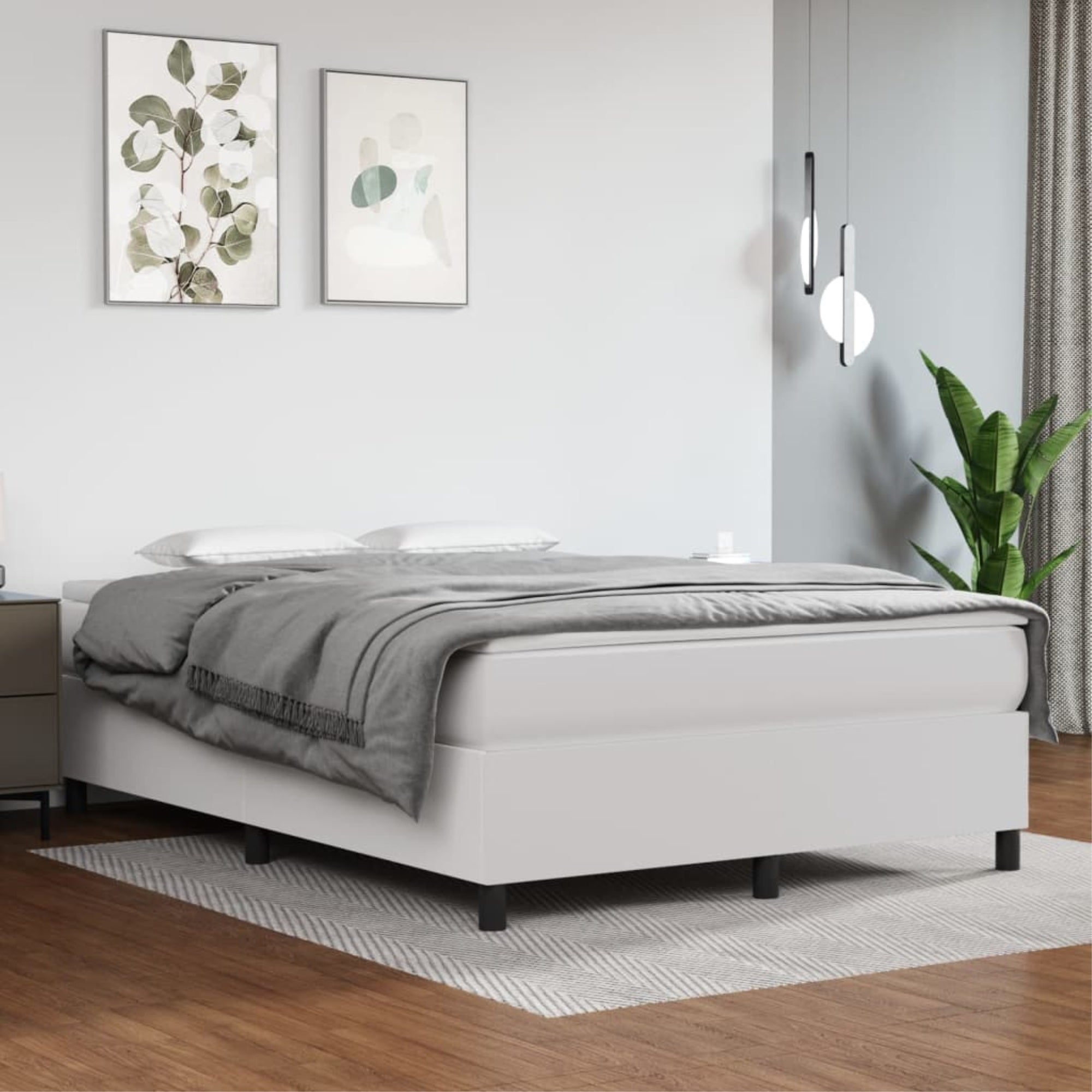 vidaXL Box Spring Bed Frame White 59.8″x79.9″ Queen Faux Leather