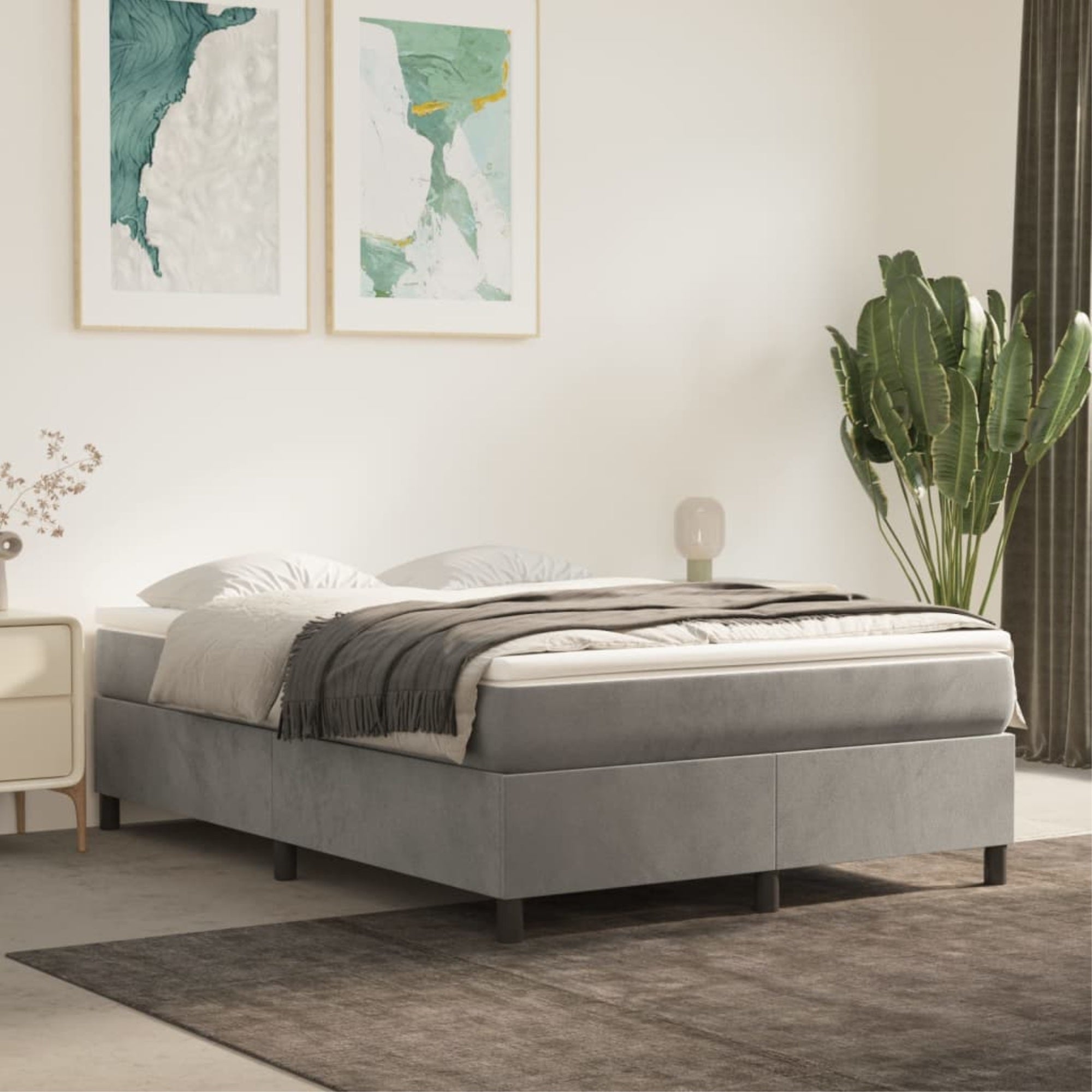 vidaXL Box Spring Bed Frame Light Gray 59.8″x79.9″ Queen Velvet