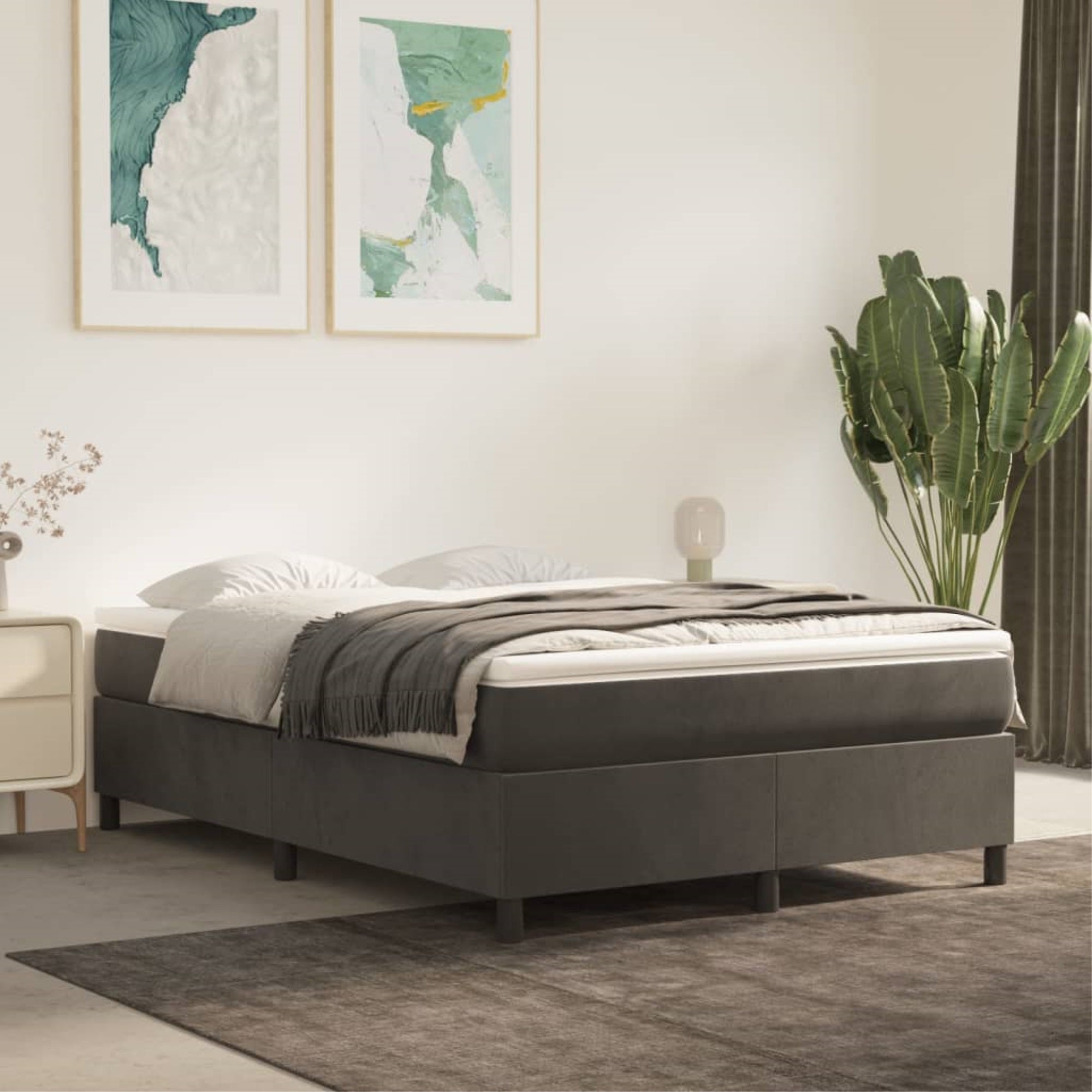 vidaXL Box Spring Bed Frame Dark Gray 59.8″x79.9″ Queen Velvet