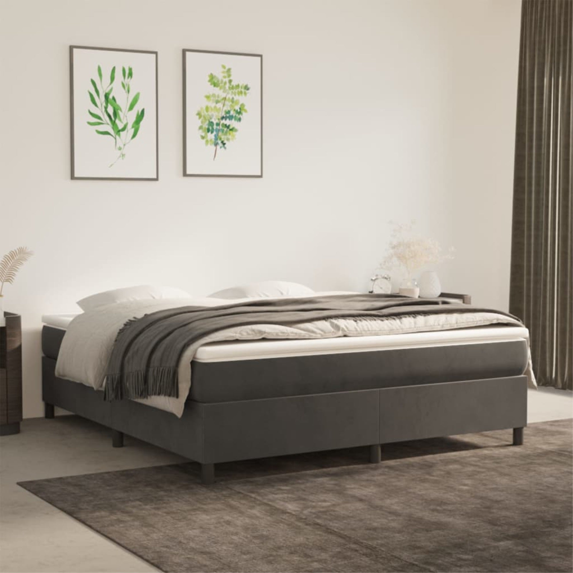 vidaXL Box Spring Bed Frame Dark Gray 76″x79.9″ King Velvet
