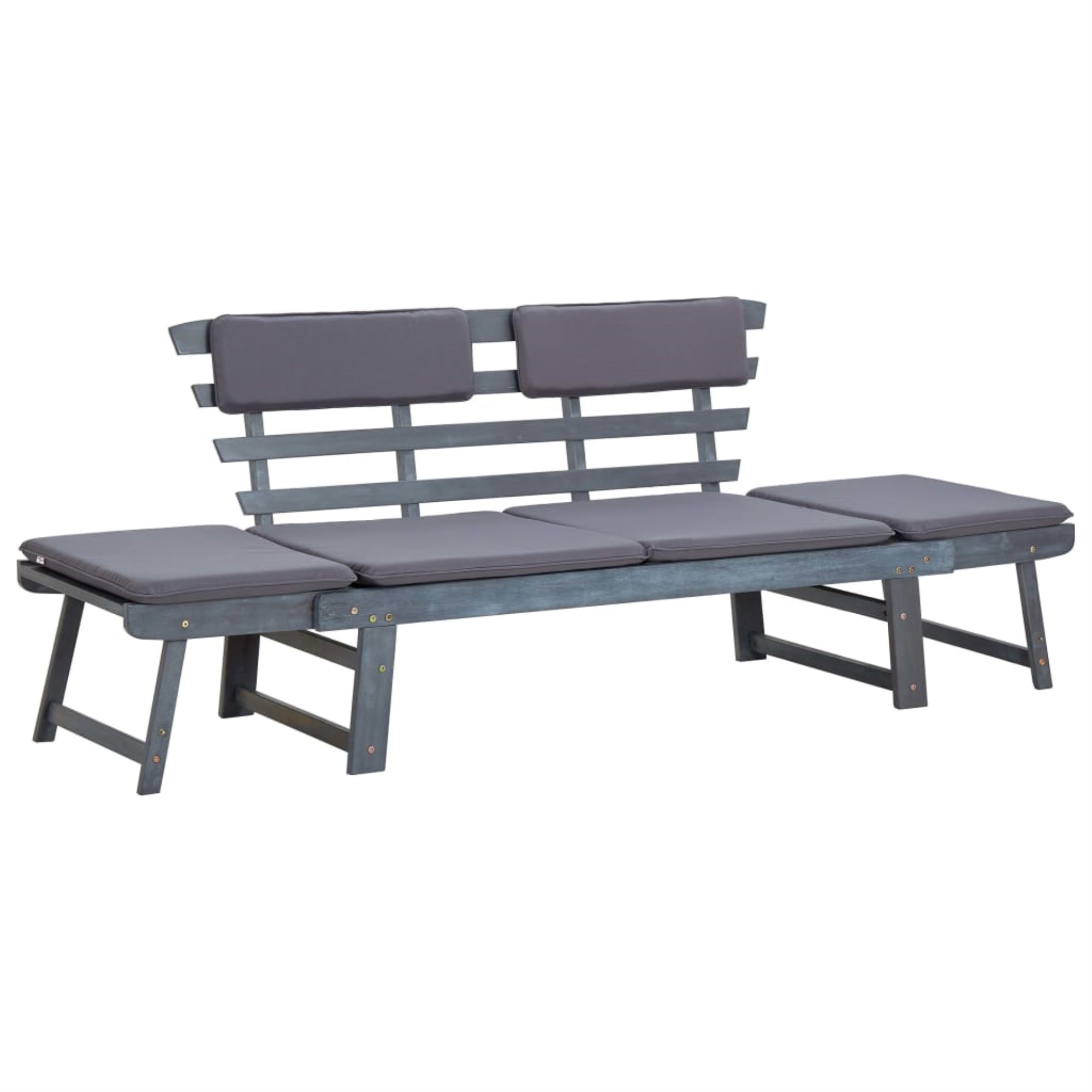 Vidaxl Garden Bench With Cushions 2-In-1 74.8' Gray Solid Acacia Wood
