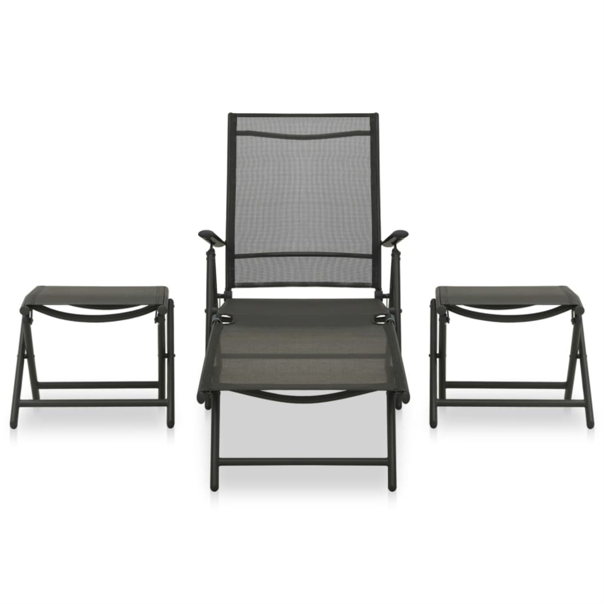 Vidaxl 3 Piece Patio Lounge Set Textilene And Aluminum Black