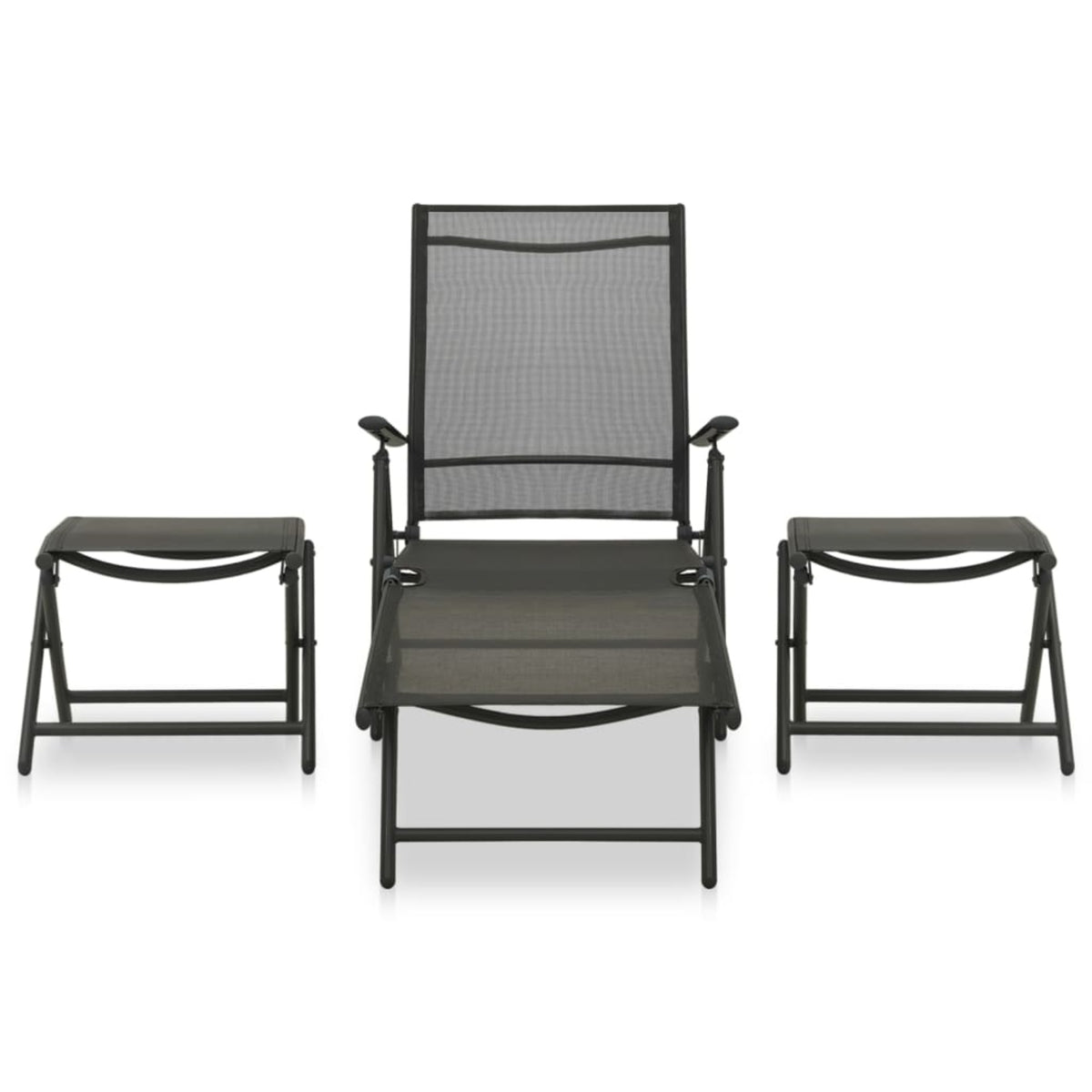 Vidaxl 3 Piece Patio Lounge Set Textilene And Aluminum Black