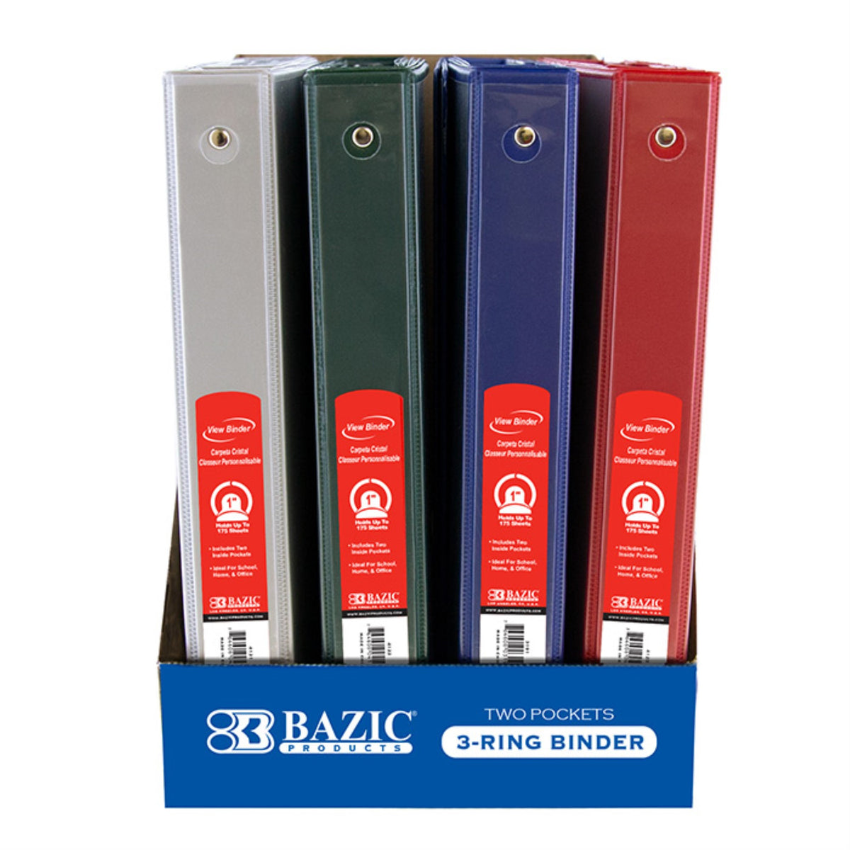Bazic 1' Asst. Color 3-Ring View Binder W/ 2-Pockets