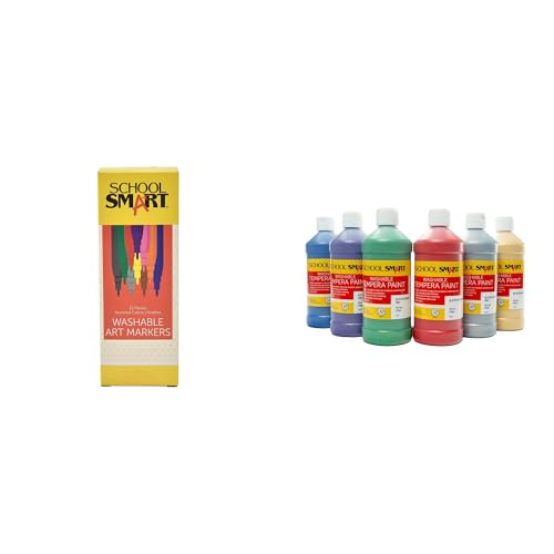 Casafoyer Fine Tip Washable Markers & Tempera Paints Combo Kit for Creative Arts and Crafts Projects