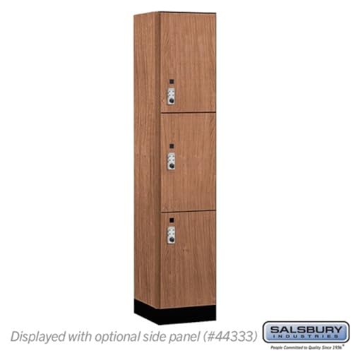Salsbury 15 Wide Premier Wood Locker-Triple Tier-1 Wide-6 Feet High-18” Deep-Red Oak-Silver Resettable Combination Locks