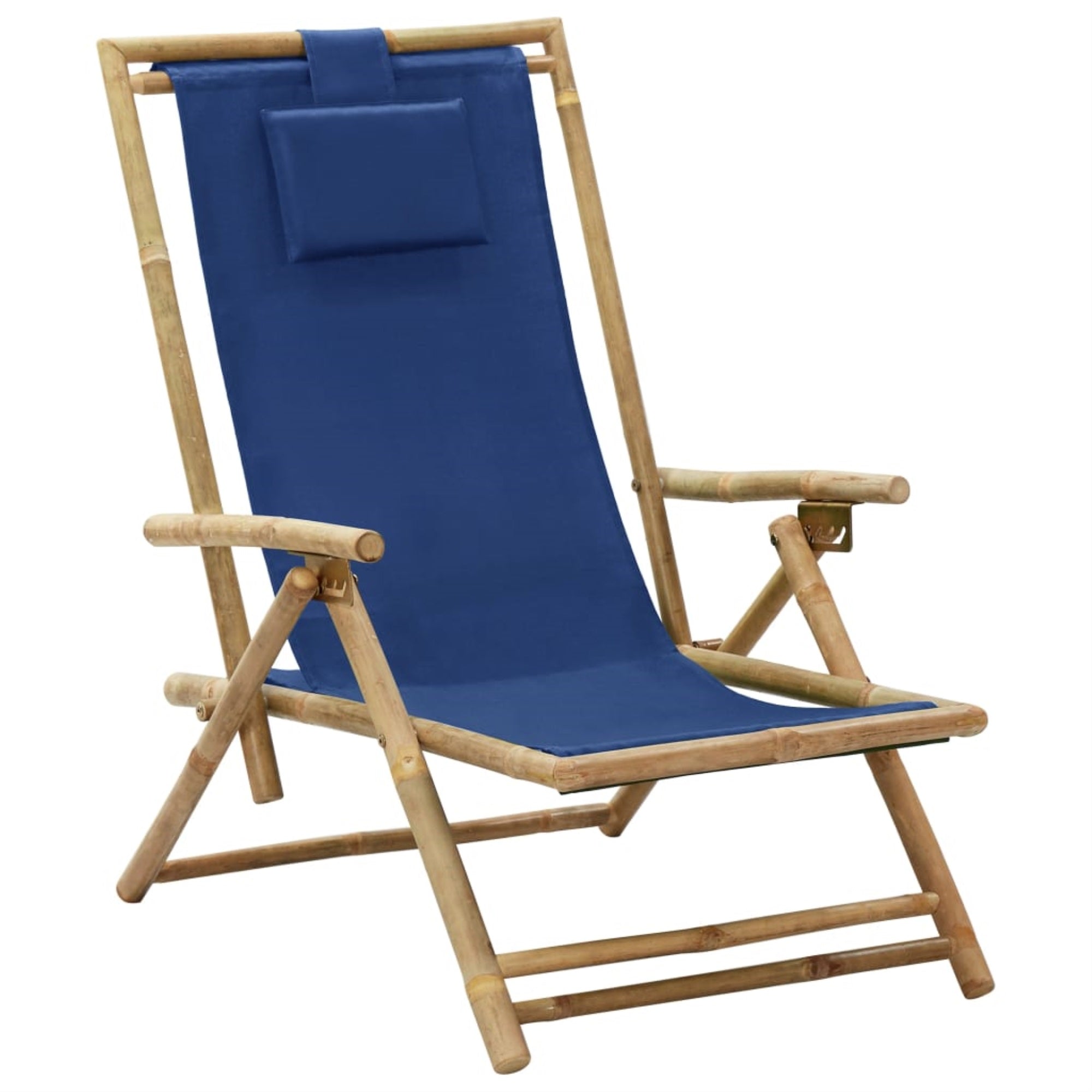Vidaxl Reclining Relaxing Chair Navy Blue Bamboo And Fabric