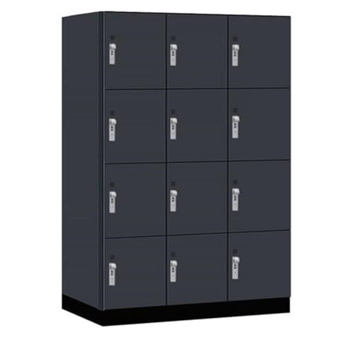 Salsbury 18 Wide Premier Wood Locker-Four Tier-3 Wide-6 Feet High-24” Deep-Carbon Mesh-Silver Hasps