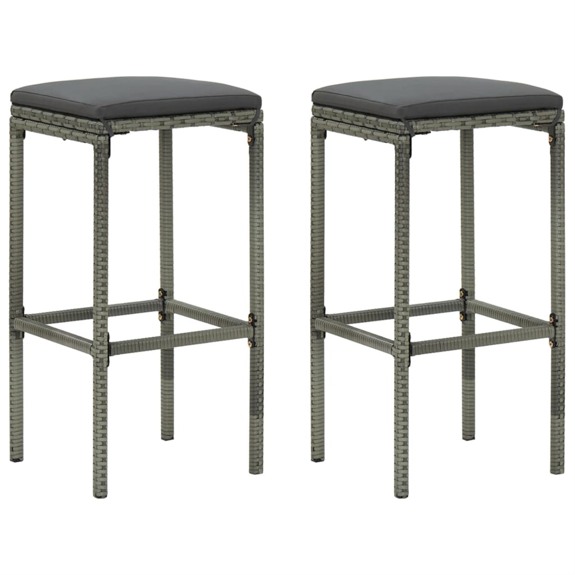 Vidaxl Bar Stools With Cushions 2 Pcs Gray Poly Rattan