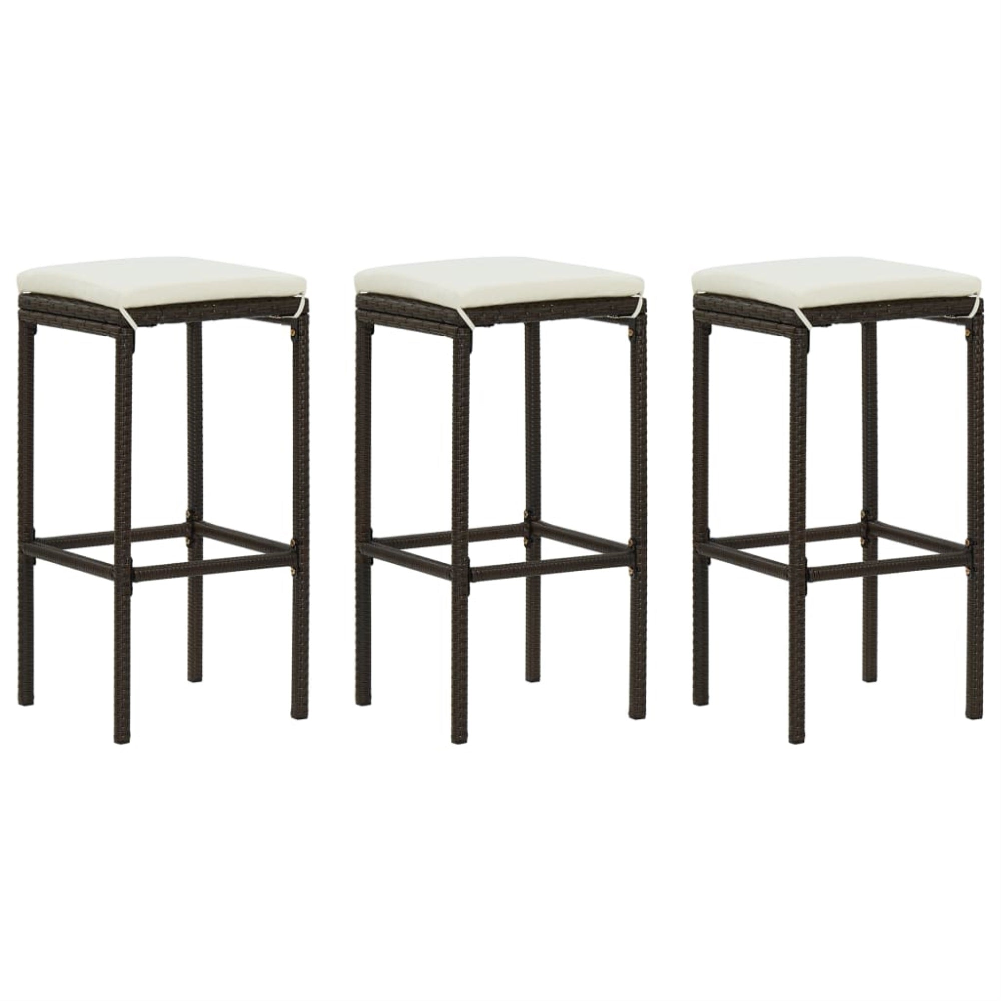 Vidaxl Bar Stools With Cushions 3 Pcs Brown Poly Rattan