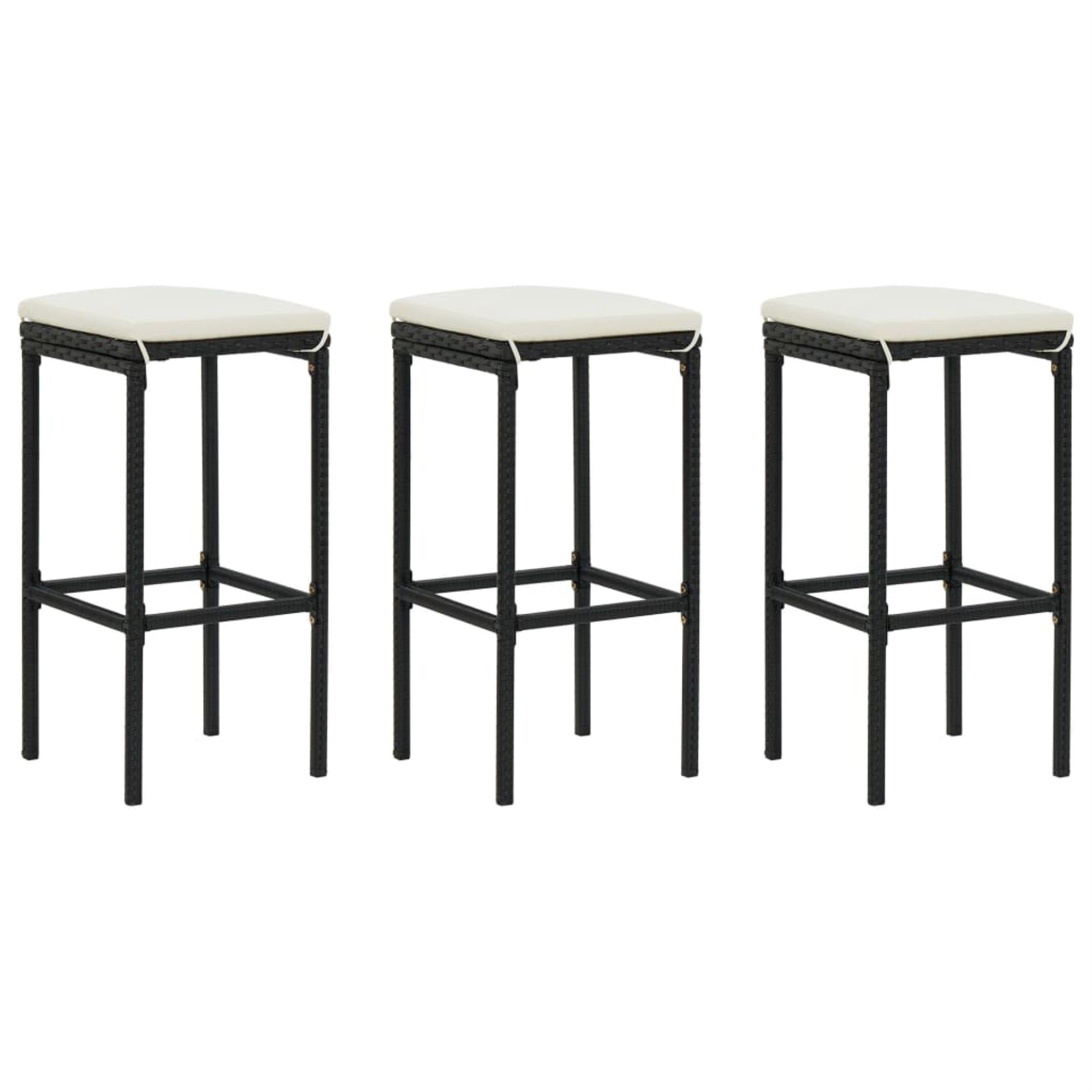 Vidaxl Bar Stools With Cushions 3 Pcs Black Poly Rattan