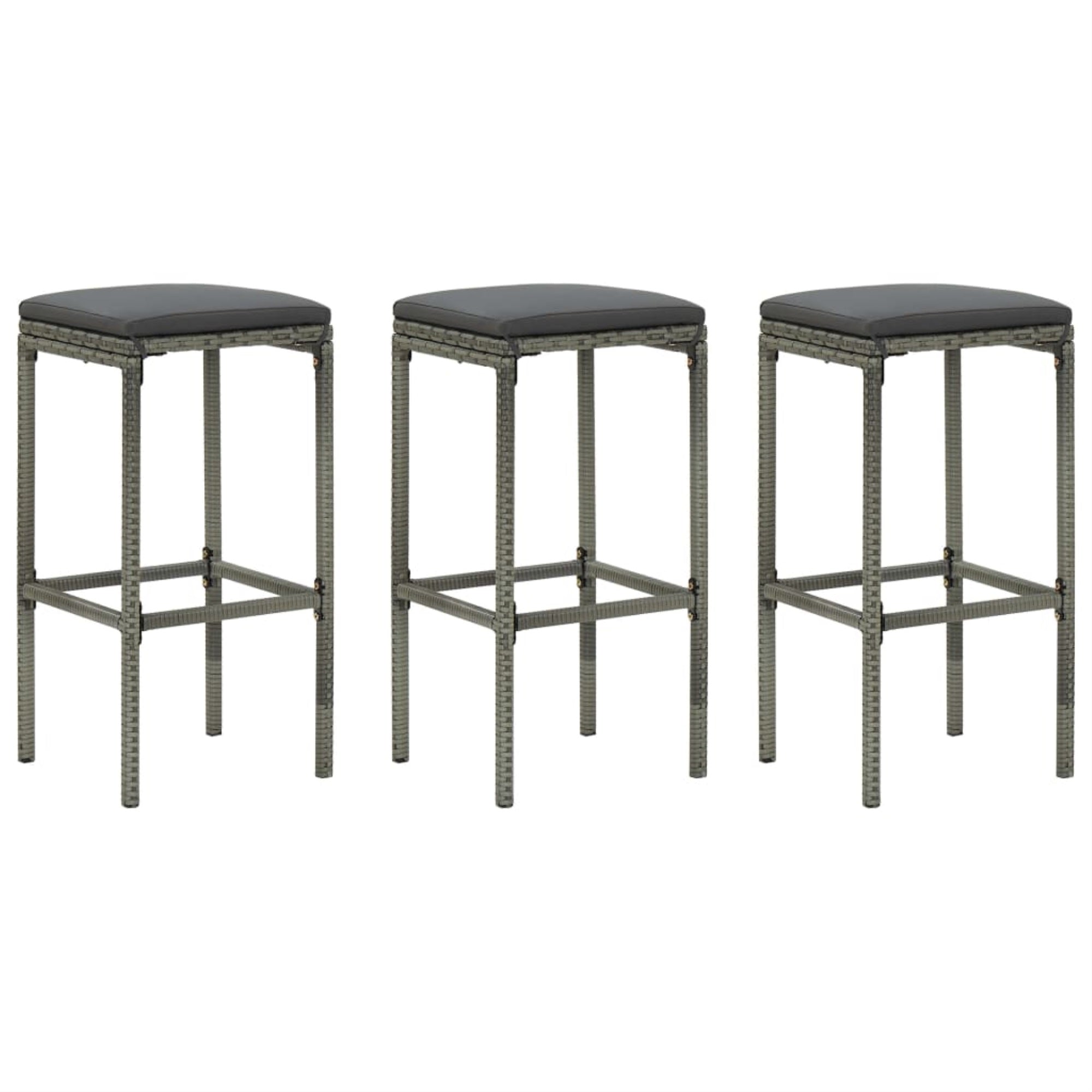 Vidaxl Bar Stools With Cushions 3 Pcs Gray Poly Rattan