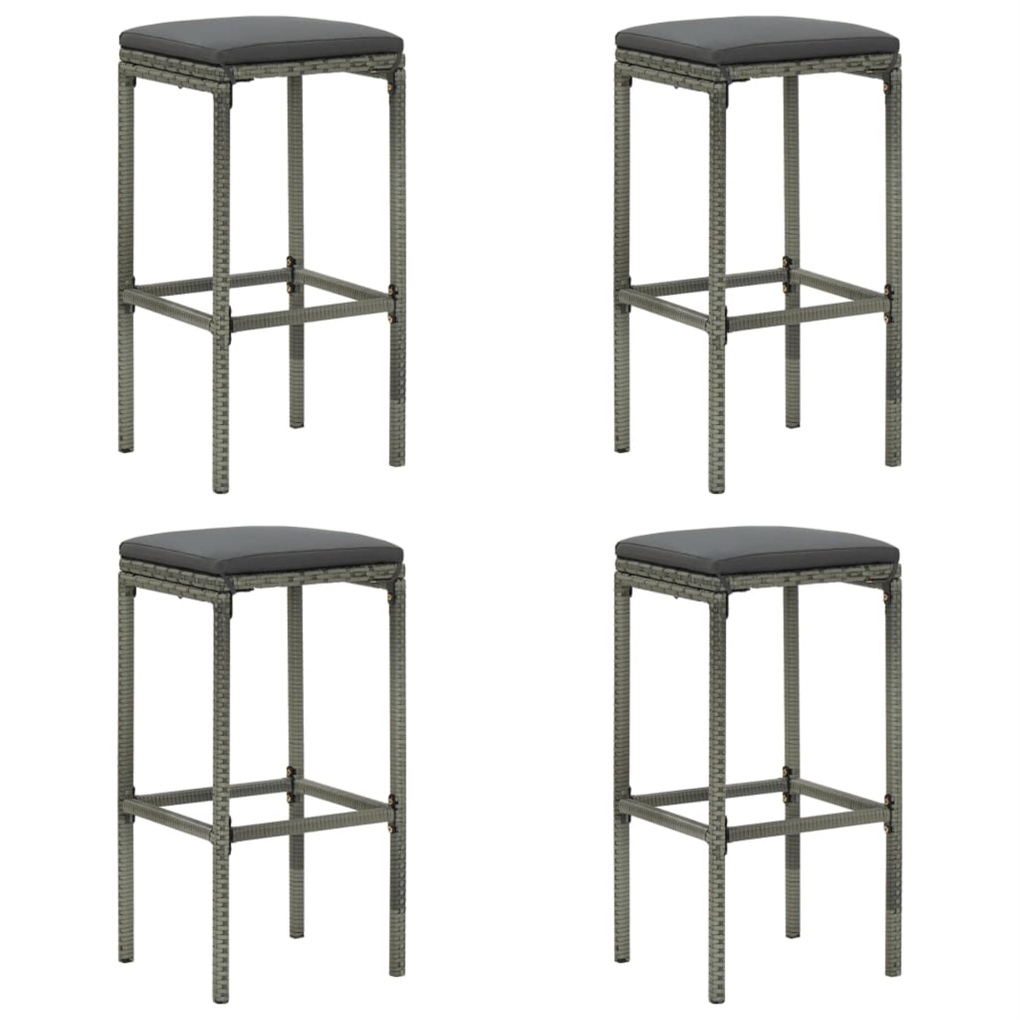 vidaXL Bar Stools with Cushions 4 pcs Gray Poly Rattan